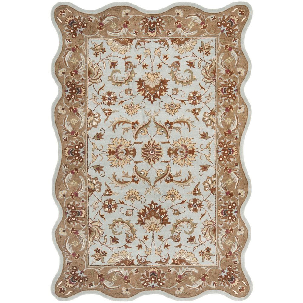 Heritage HG822 Hand Tufted Area Rug - Blue/Beige - 6'x9' Scalloped Edge - Safavieh.