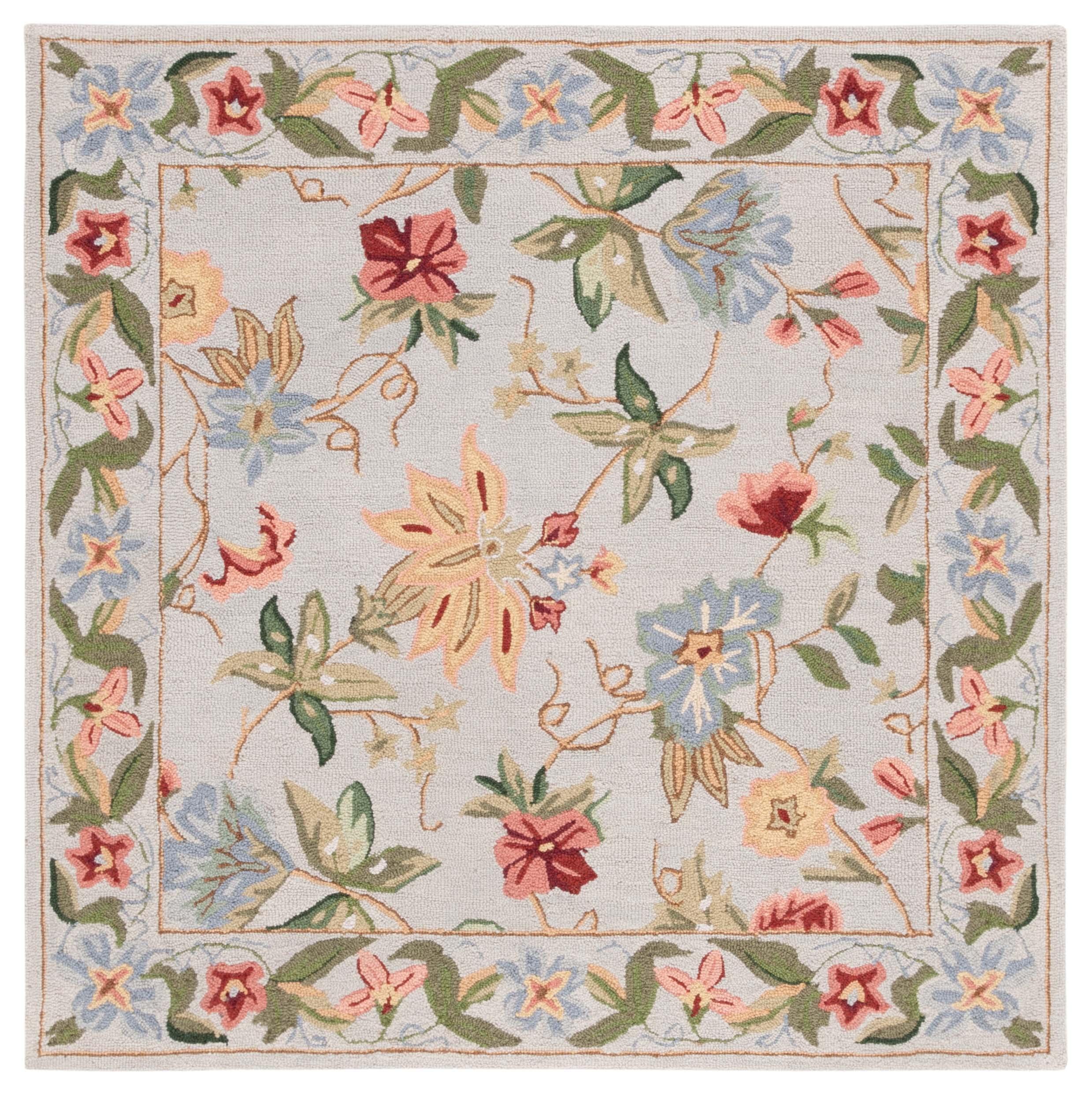 Chelsea Gray Hand-Hooked Wool Floral Square Area Rug