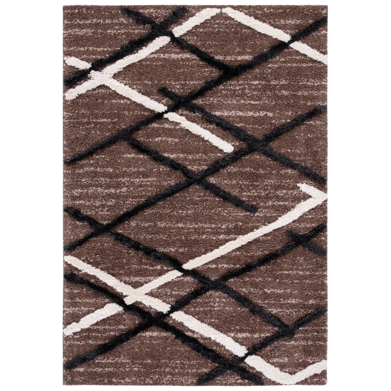 Brown and Ivory Charcoal Abstract Shag 8' x 10' Area Rug