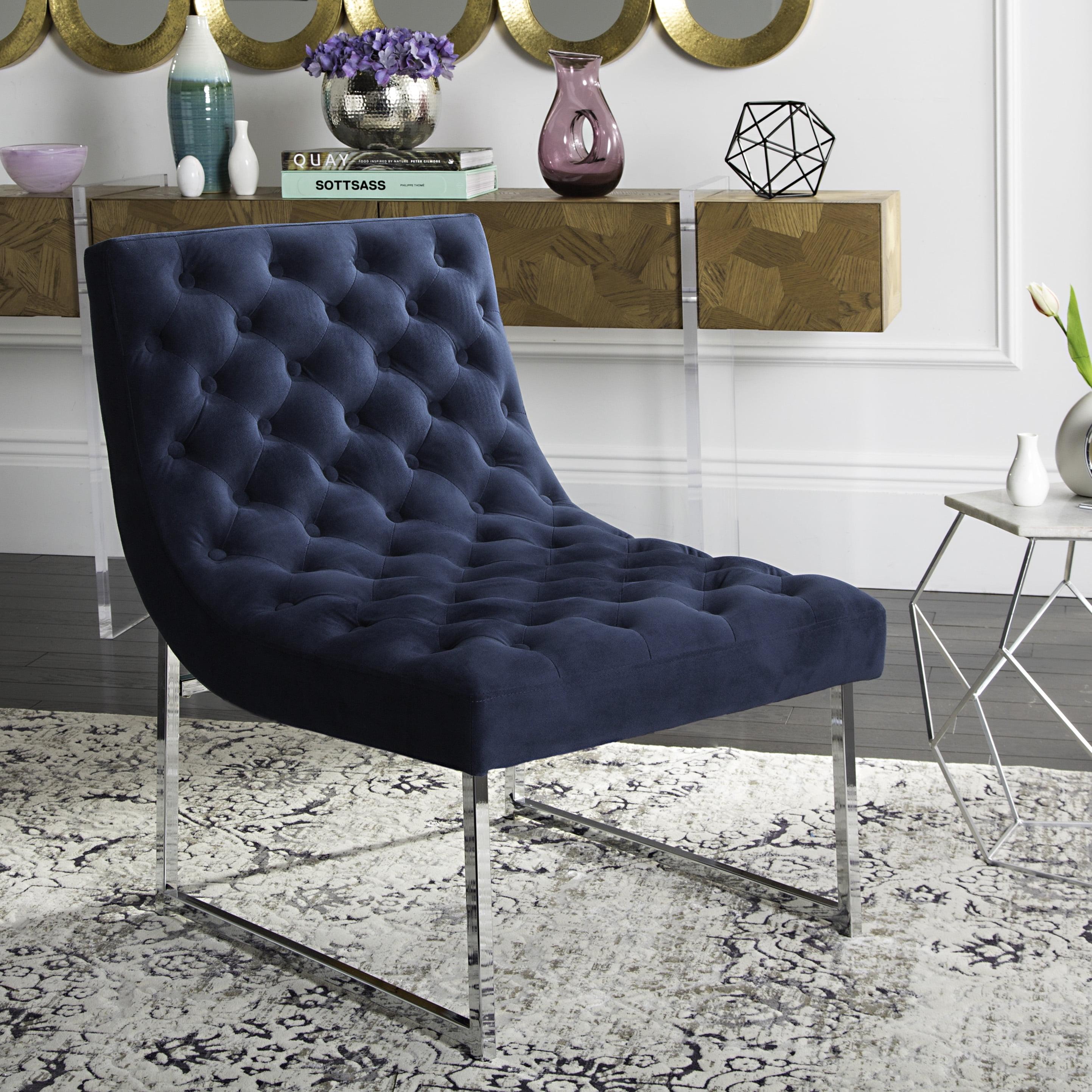 Navy Velvet Spot 25" Metal-Legged Transitional Accent Chair