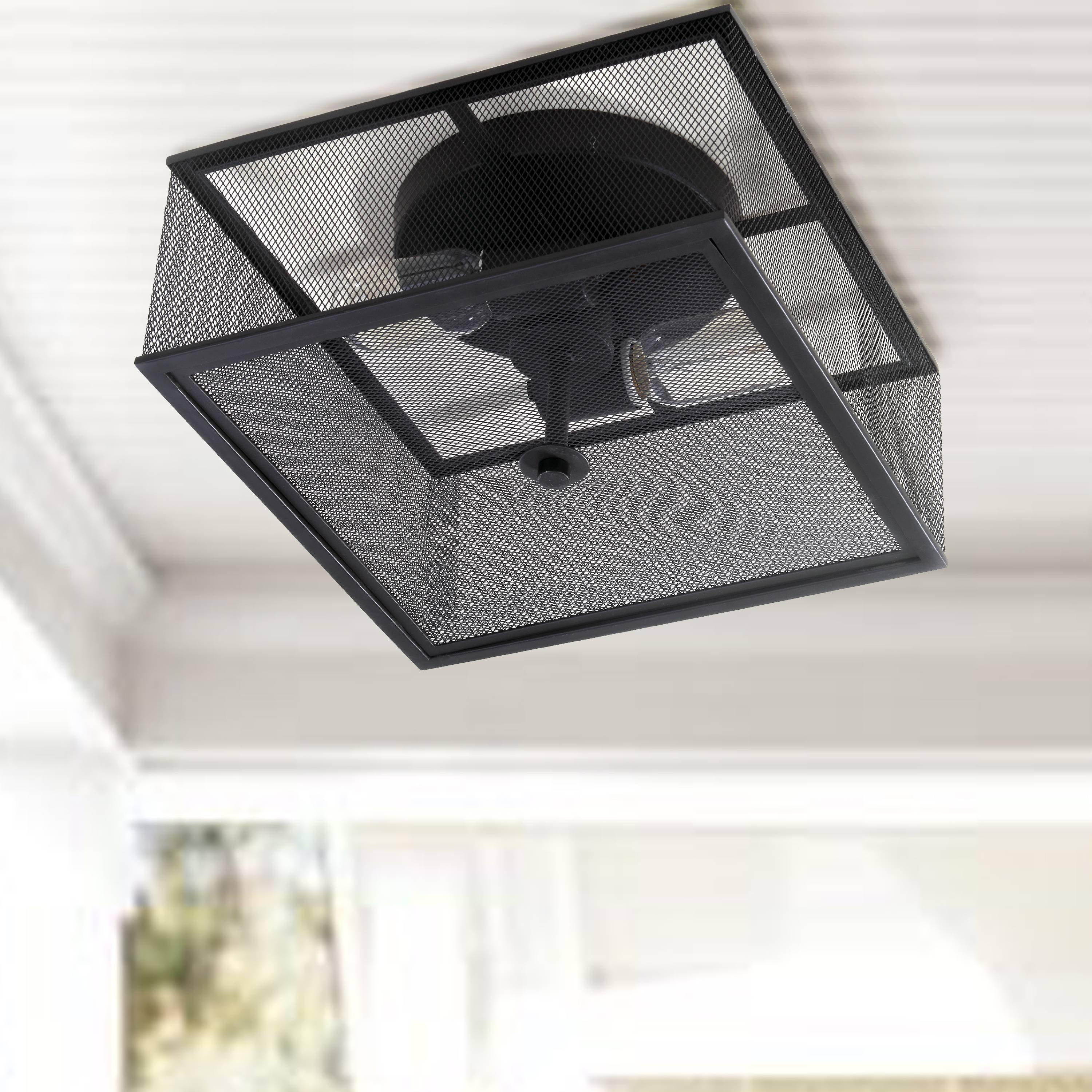 Modern Industrial Chic Black Metal Mesh Flush Mount Light