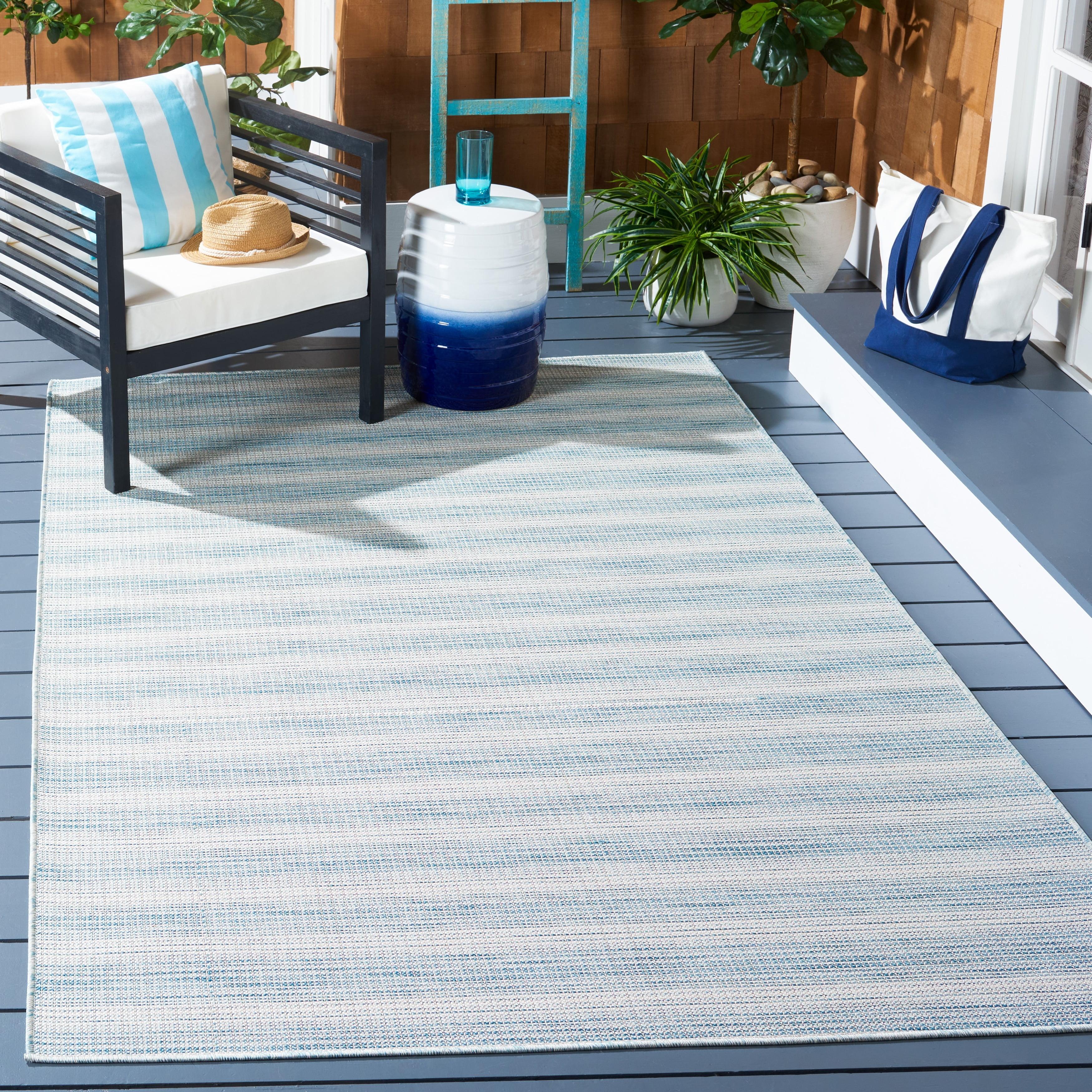 Hampton HTN231 Power Loomed Indoor/Outdoor Area Rug - Aqua Ivory/Multi - 5'1"x7'6" - Safavieh.
