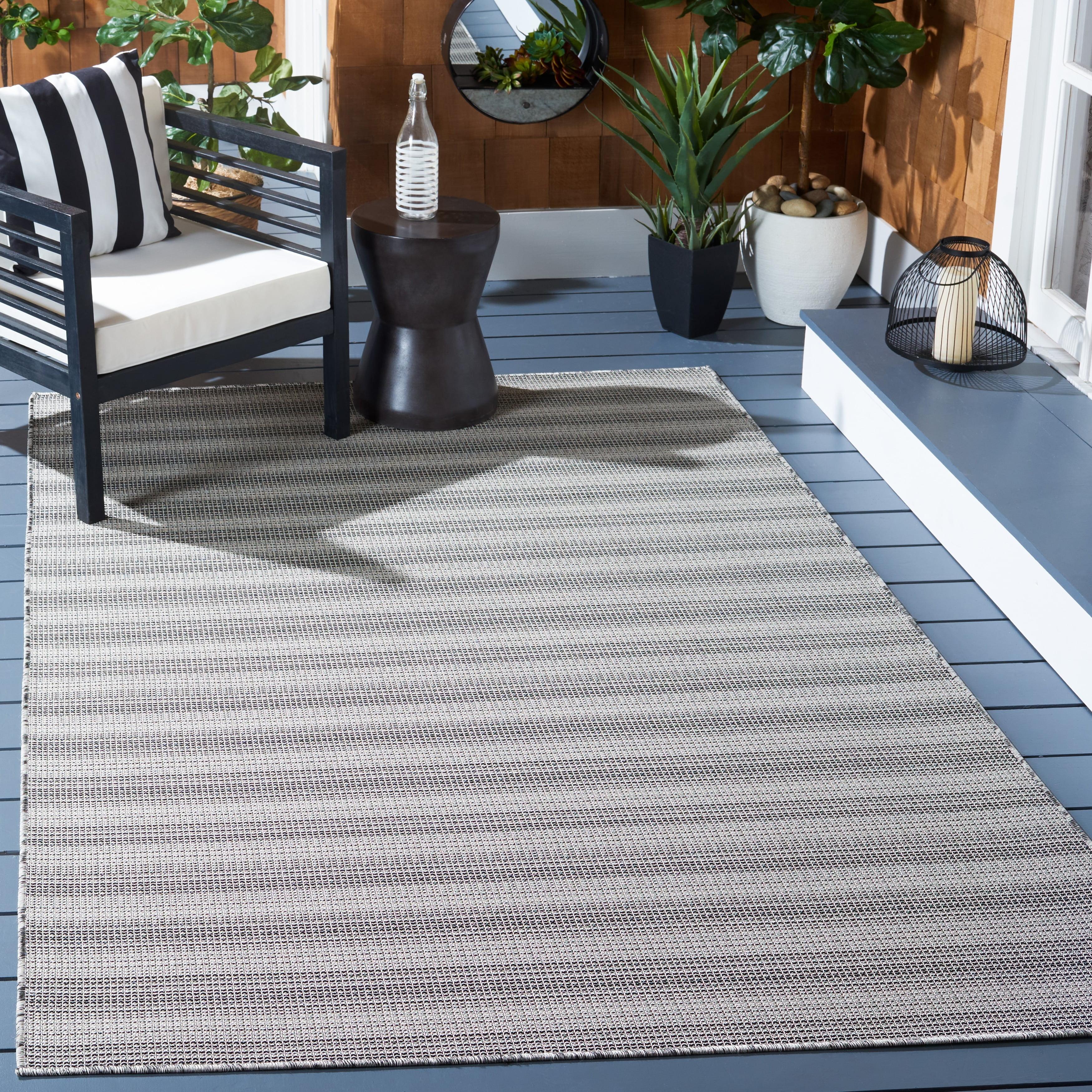 Hampton HTN231 Power Loomed Indoor/Outdoor Area Rug - Black/Gray - 6'5"x9'6" - Safavieh.
