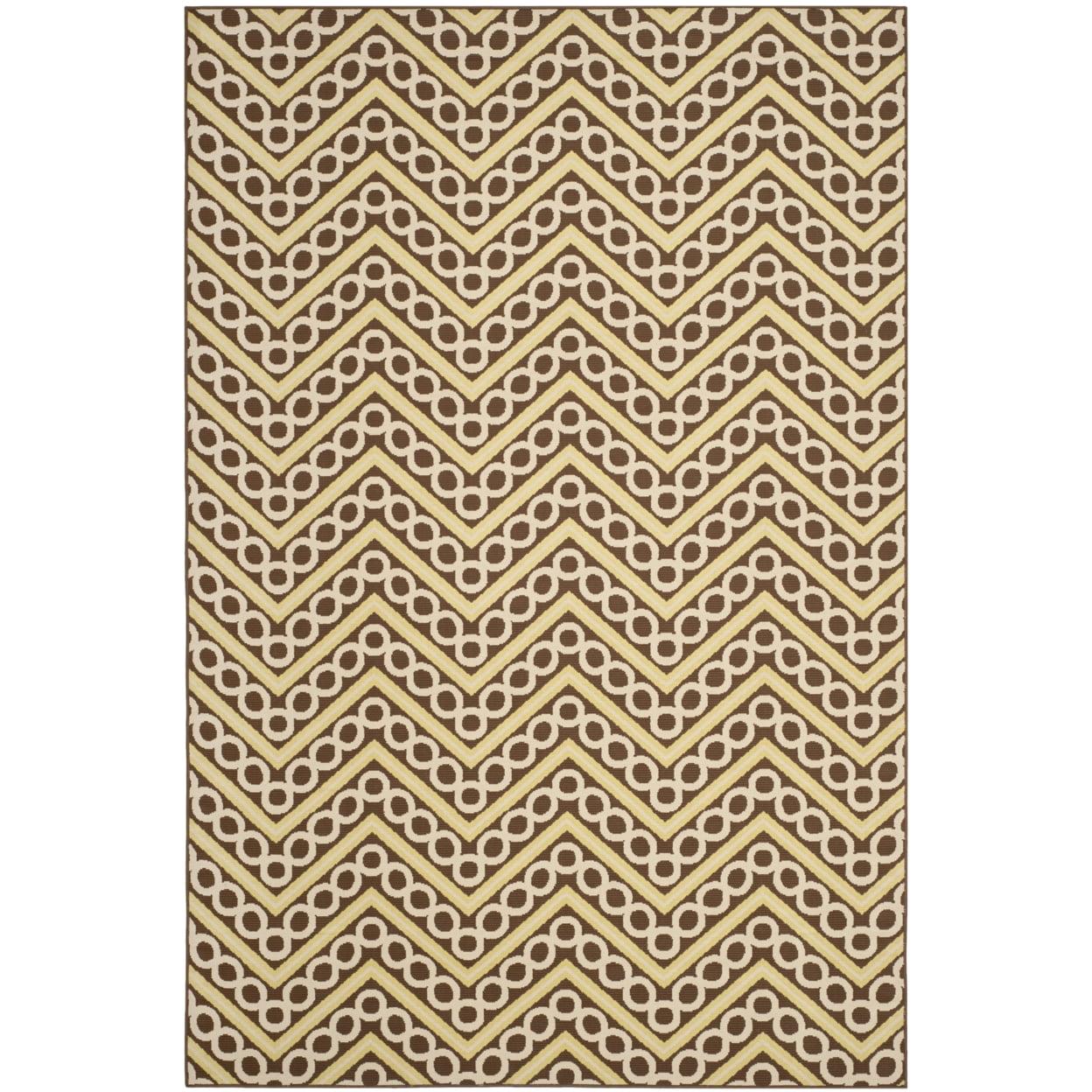 Hampton Brown and Ivory Geometric Outdoor Area Rug