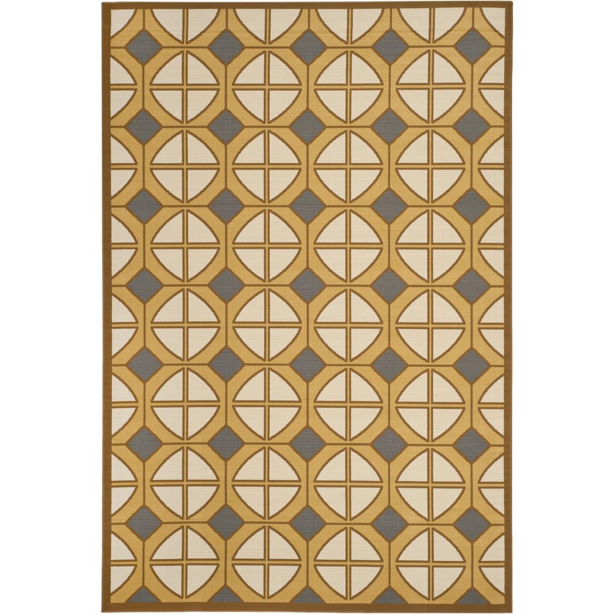 Ivory and Camel Geometric Outdoor Area Rug, 8' x 11'