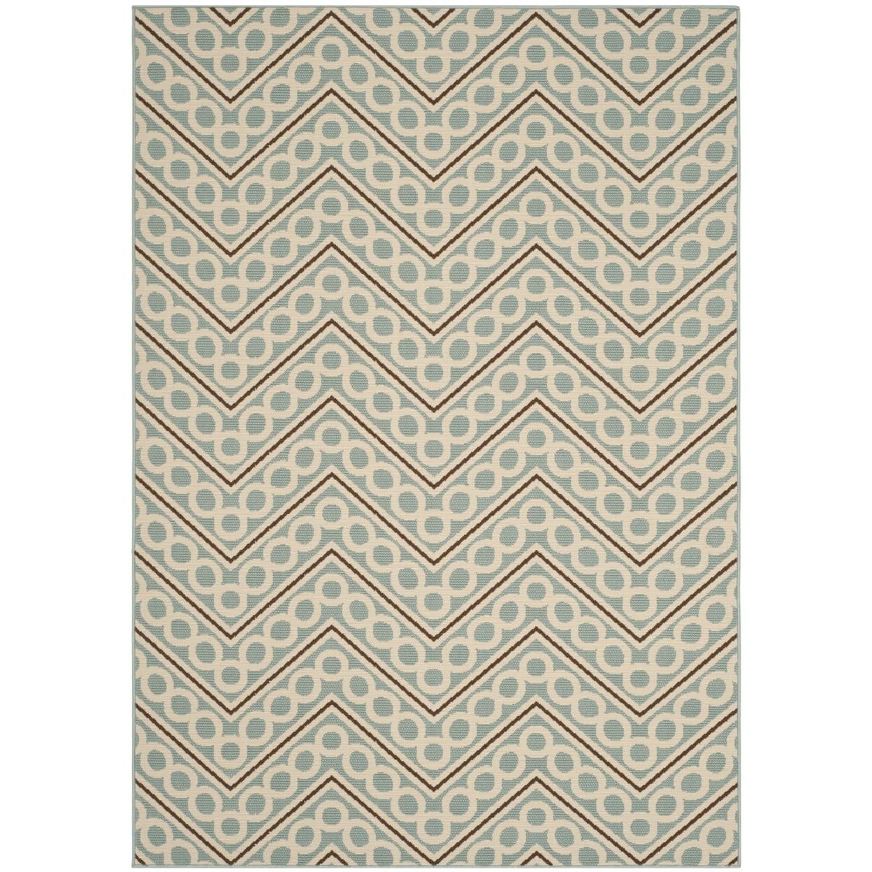 Light Blue Geometric Pattern Synthetic Outdoor Area Rug