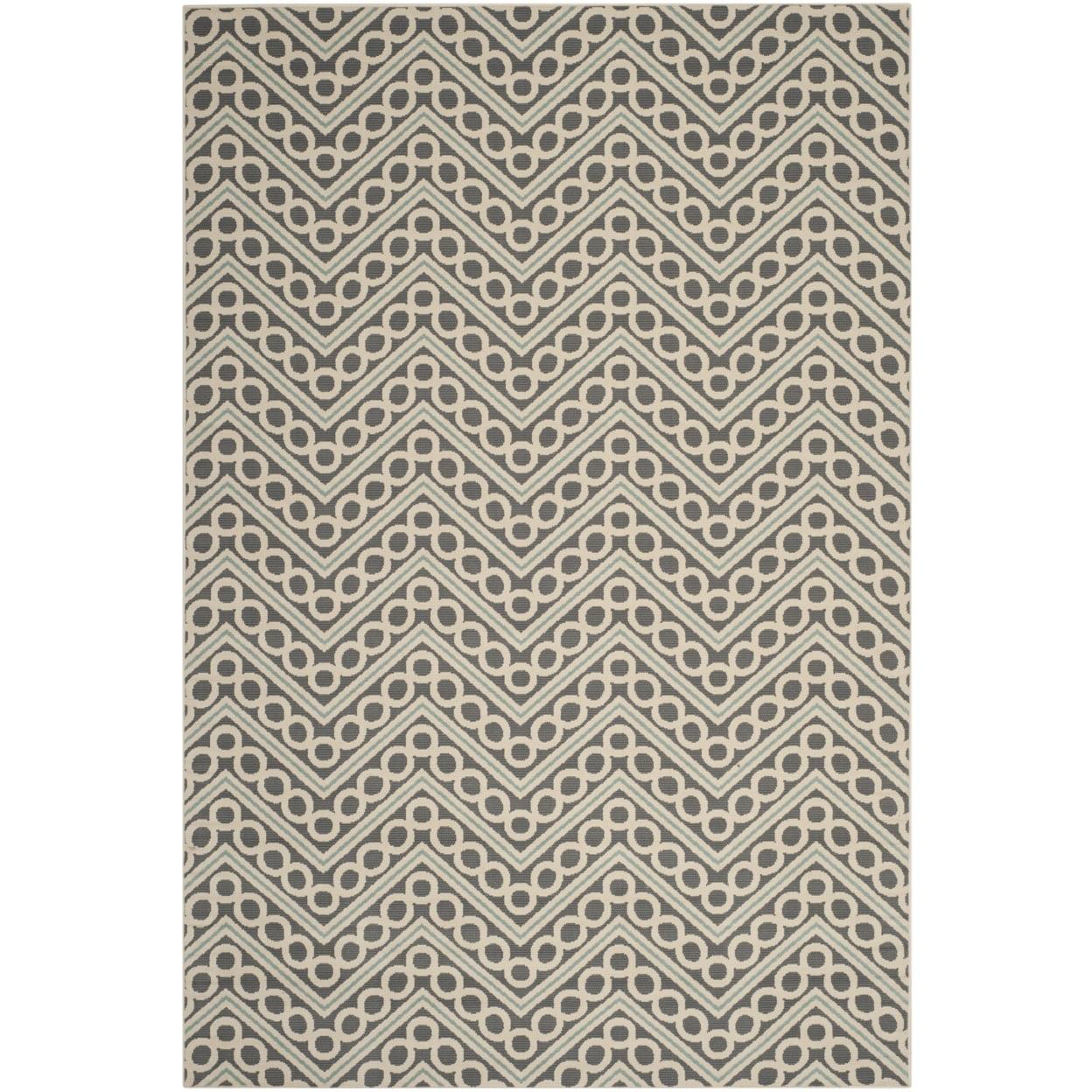 Dark Grey and Ivory Geometric Synthetic Outdoor Area Rug