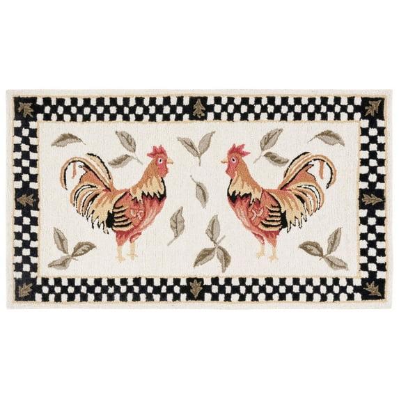 Safavieh  Hand-hooked Vintage Poster Ariadni Rooster Wool Rug.. Ivory/Black 1'8" x 2'6" Handmade 2' x 3' Indoor,Accent Living Room,Entryway,Dining