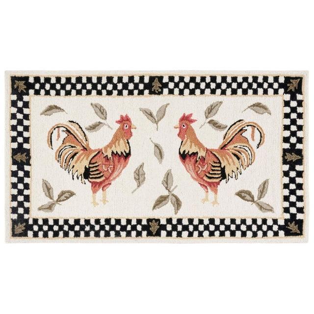 Safavieh  Hand-hooked Vintage Poster Ariadni Rooster Wool Rug.. Ivory/Black 1'8" x 2'6" Handmade 2' x 3' Indoor,Accent Living Room,Entryway,Dining