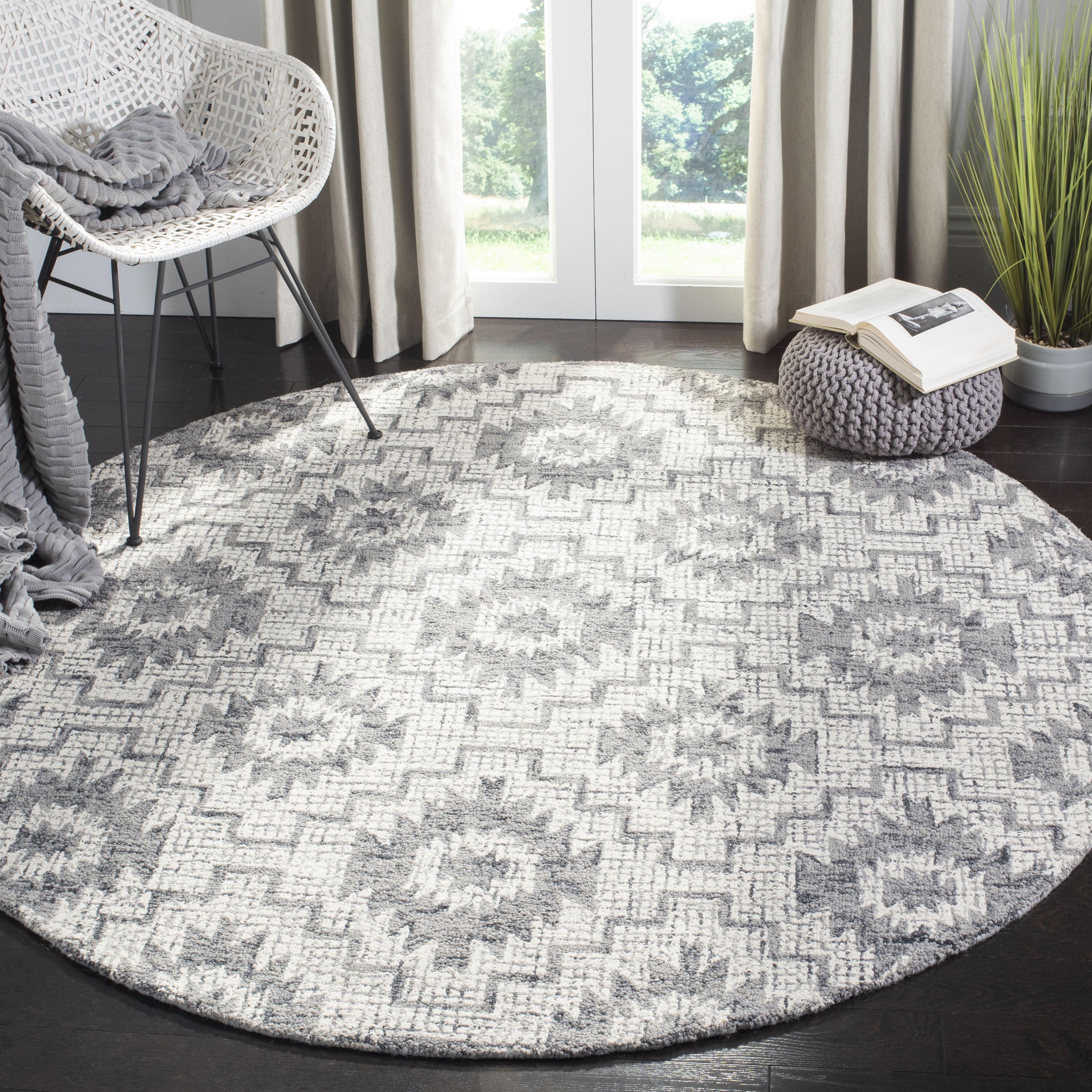 Abstract ABT202 Handmade Indoor Area Rug - Ivory/Dark Grey - 6' Round - Safavieh