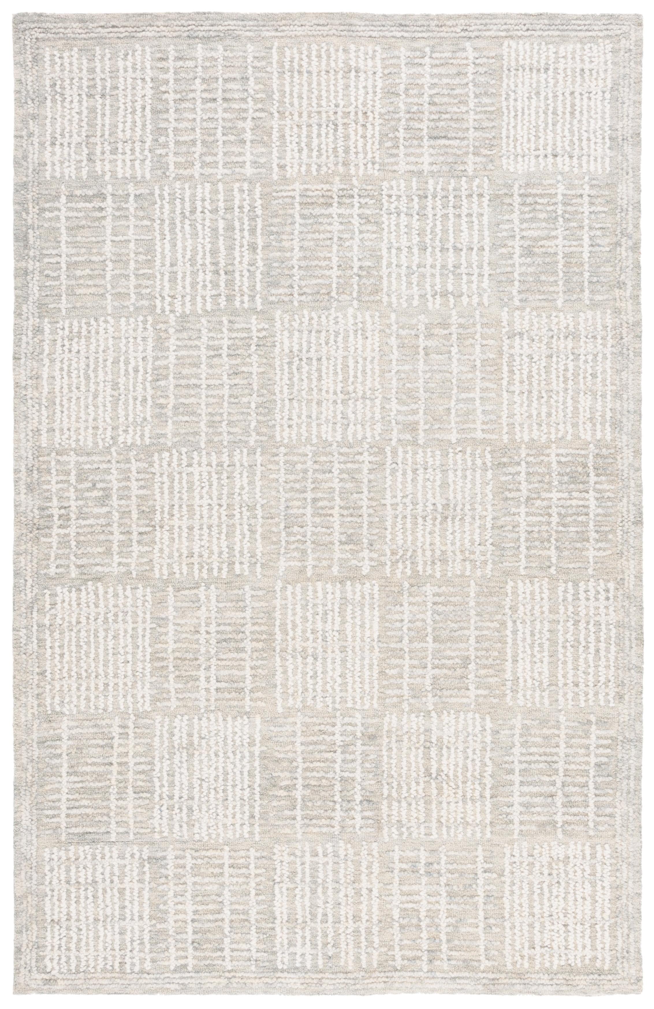 Grey and Ivory Tufted Wool Abstract 3' x 5' Rug