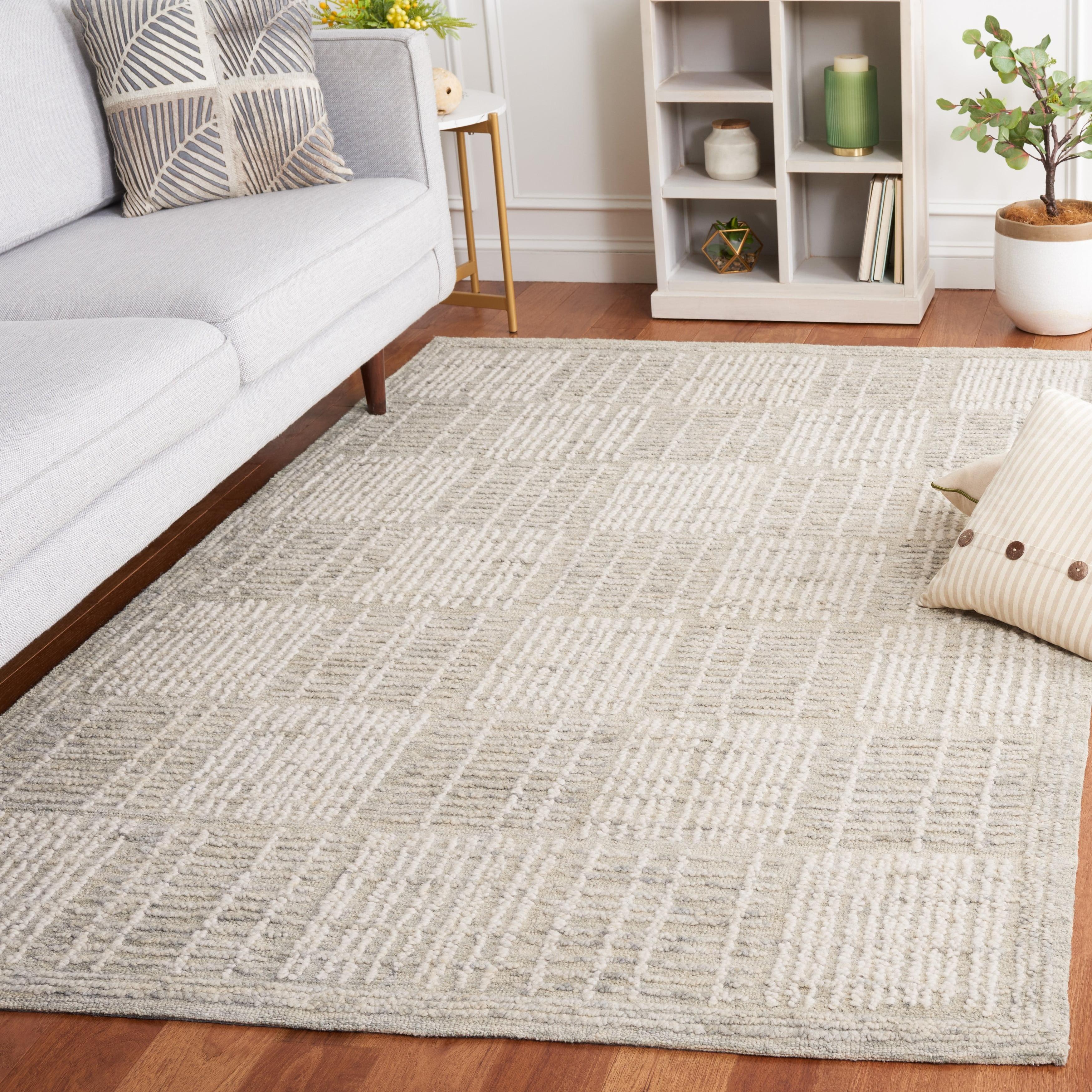 Handmade Tufted Sage and Taupe Abstract Wool Rug, 9' x 12'