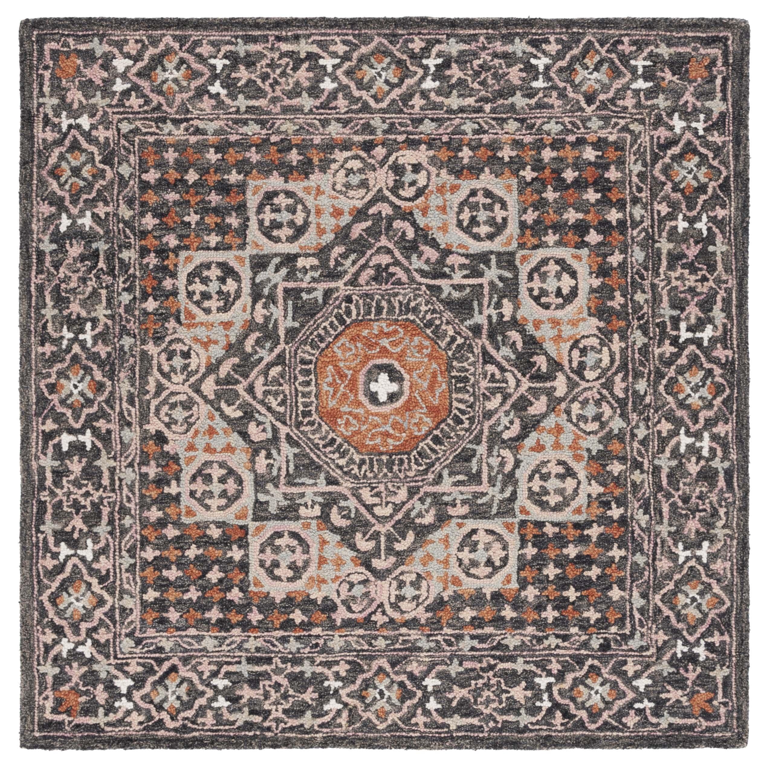 Aspen APN130 Hand Tufted Area Rug  - Black/Rust - 5'x5' - Safavieh.