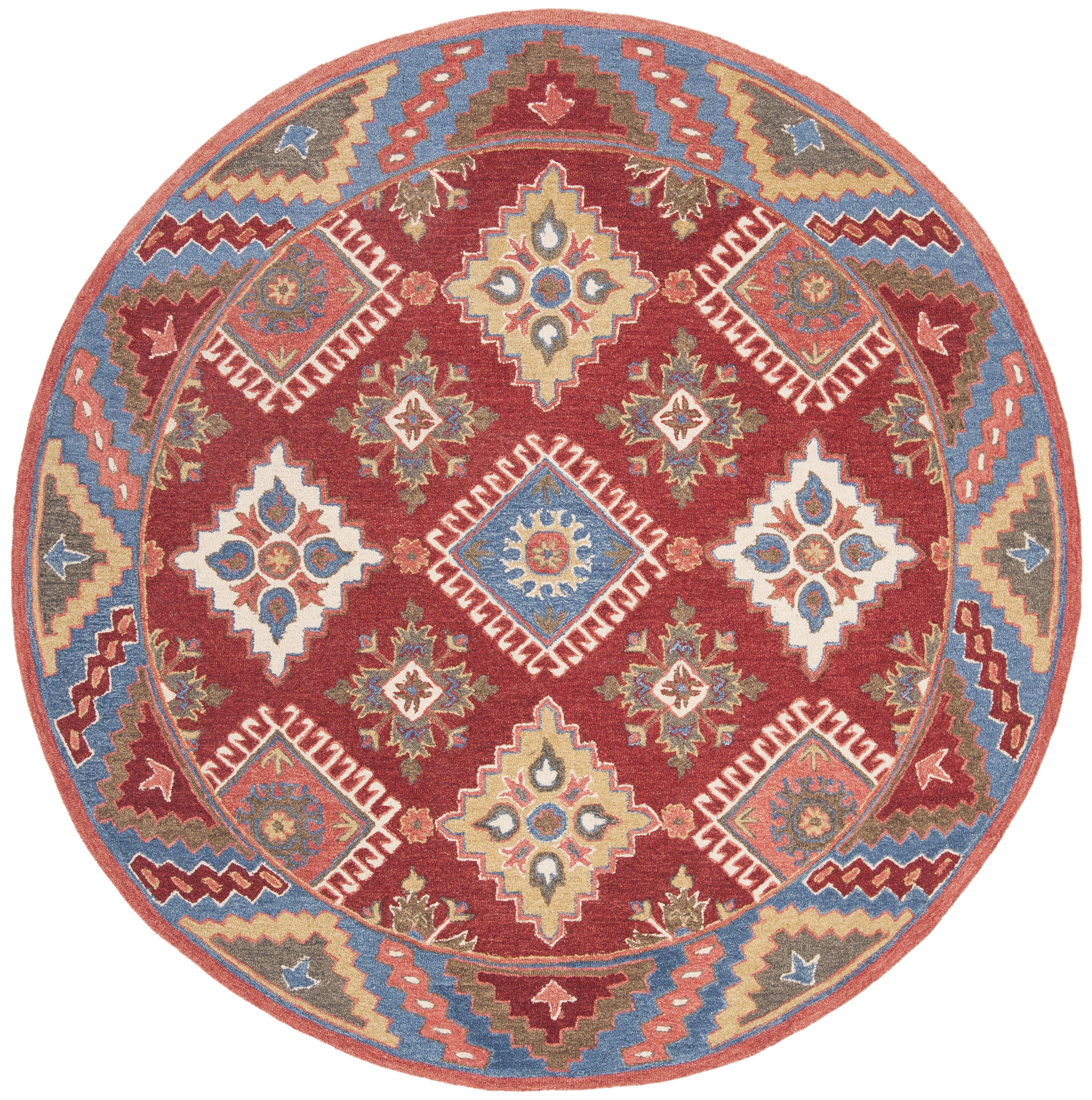 Aspen APN803 Hand Tufted Area Rug - Red/Blue - 3' round - Safavieh.