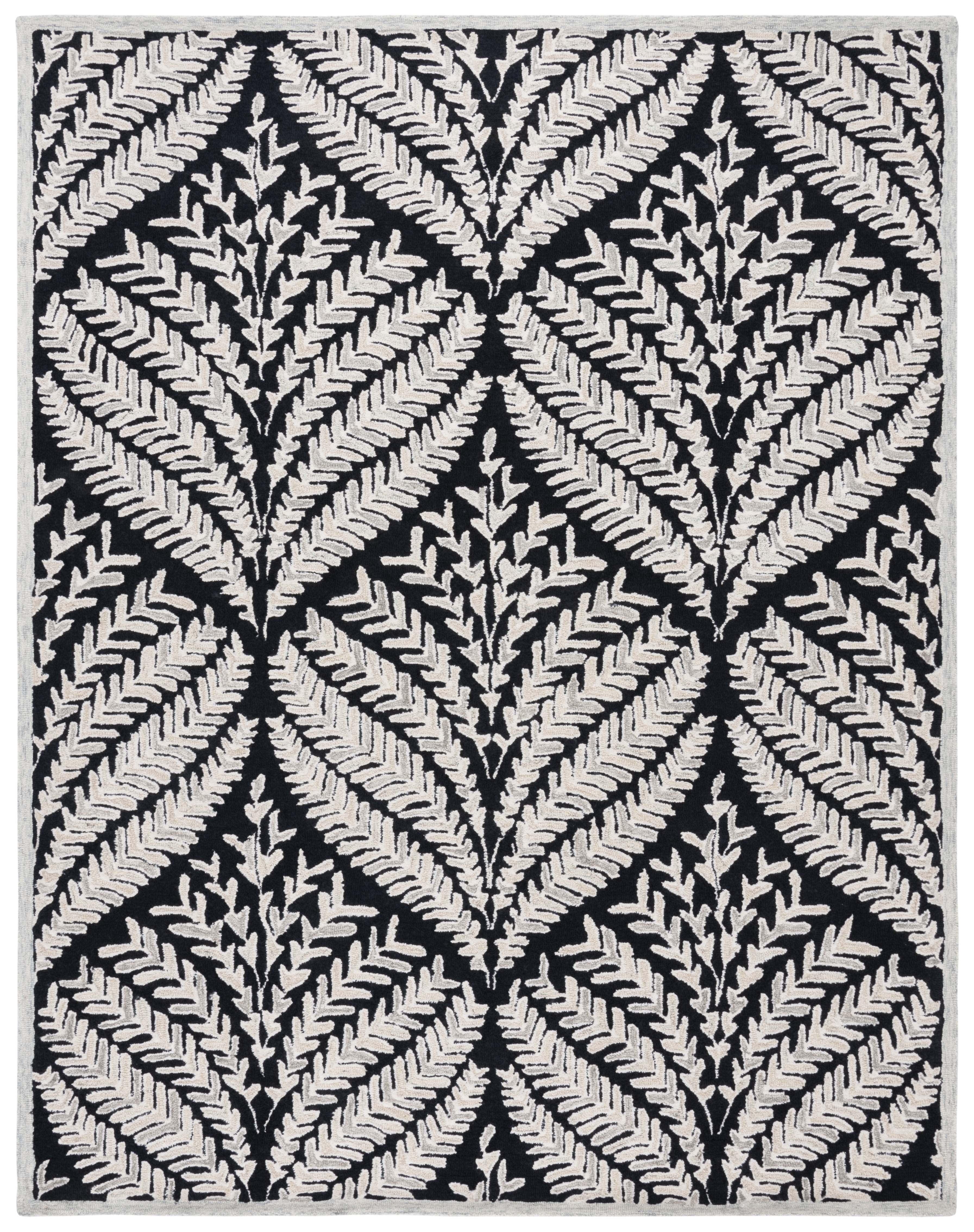 SAFAVIEH Capri Proinsias Leaves Wool Area Rug, Black/Ivory, 10' x 14'