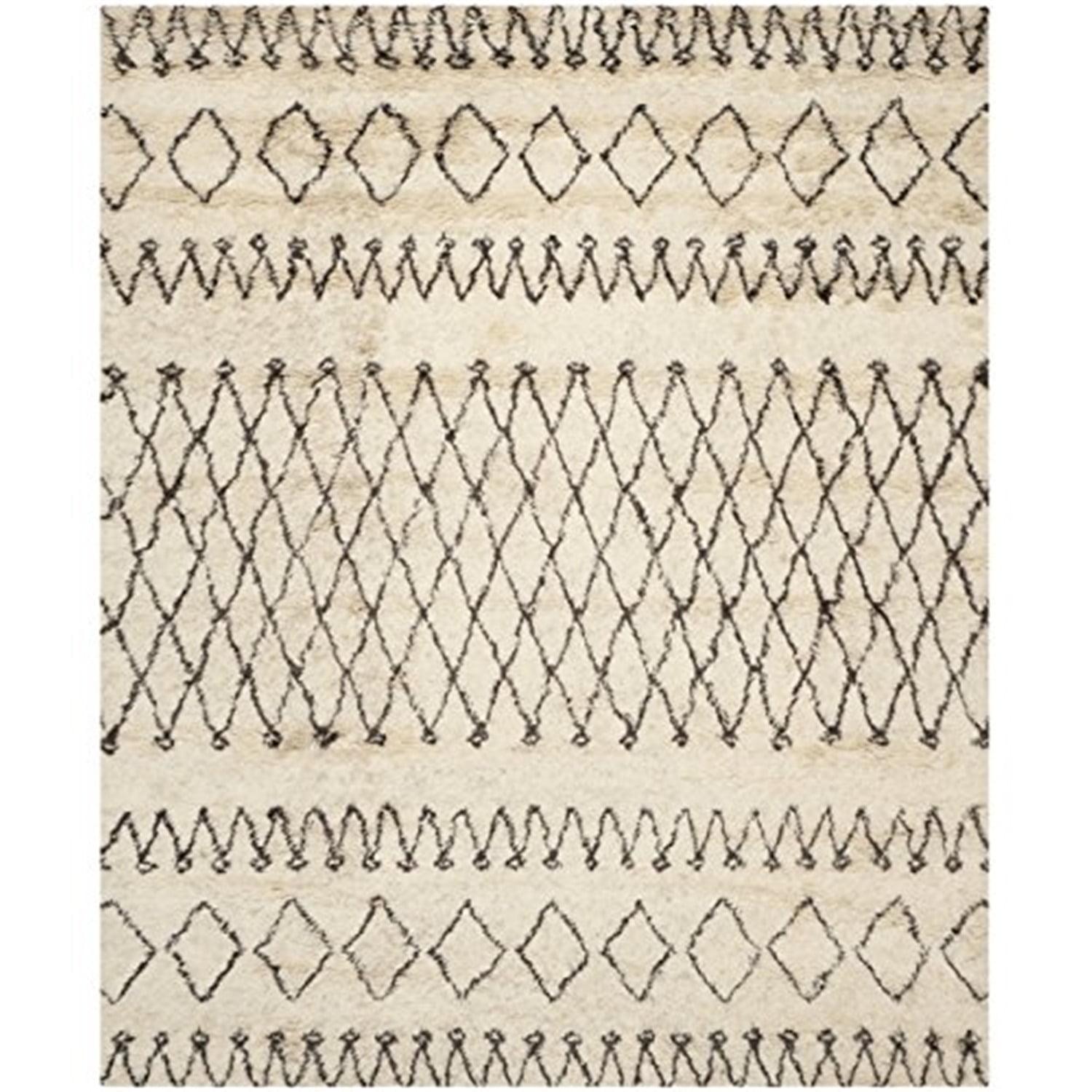 Safavieh  Handmade Casablanca Shag Ardith Tribal Wool 1.25-inch Thick Rug Ivory/Dark Brown 5' x 8' 5' x 8' Indoor Living Room, Bedroom, Dining Room