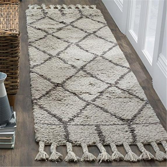 Safavieh  Handmade Casablanca Shag Domenica Tribal Wool Rug Grey/Dark Grey 2'3" x  8' 8' Runner Indoor,Runner,Handmade Dining Room,Bedroom,Entryway