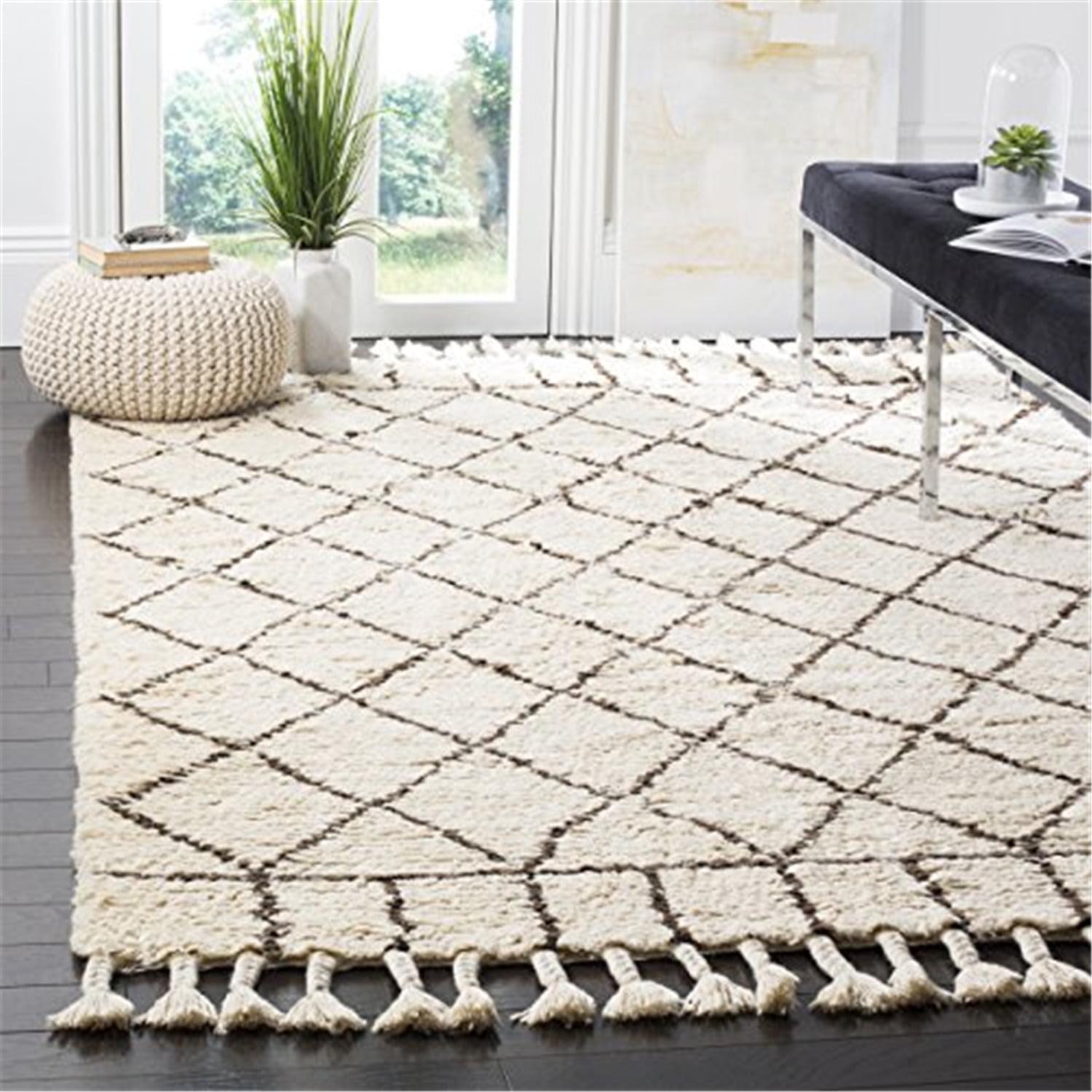 Aderonke Hand Tufted Wool/Cotton Geometric Rug in Ivory/Brown