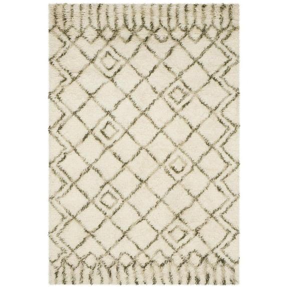 Safavieh Handmade Casablanca Shag Santina Tribal Wool Rug Ivory/Green 4' x 6' 4' x 6' Indoor Living Room, Bedroom Green