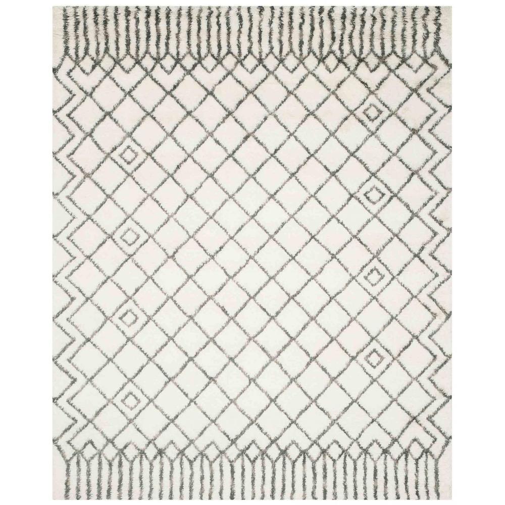 Safavieh  Handmade Casablanca Shag Santina Tribal Wool Rug Ivory/Grey 8' x 10' 8' x 10' Indoor Living Room, Bedroom, Dining Room Grey