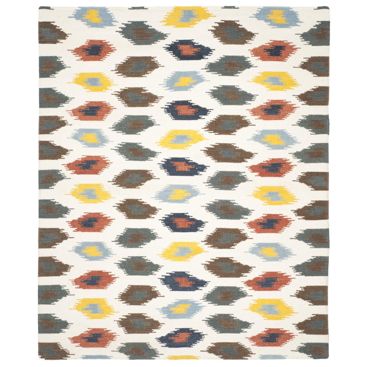 Dhurries DHU648 Hand Woven Area Rug - Ivory/Multi - 3'x5' - Safavieh.