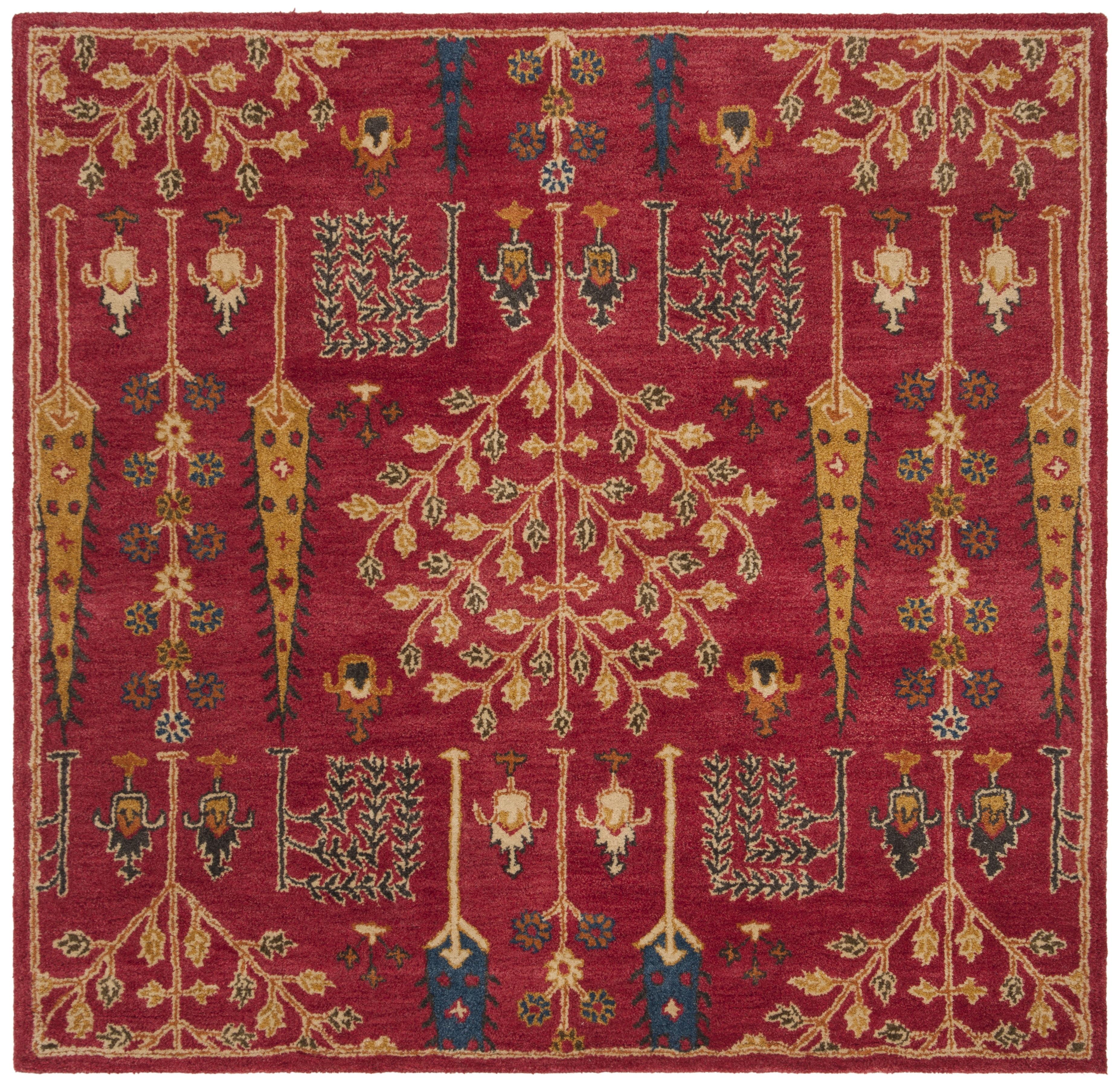 SAFAVIEH Heritage Kynaston Floral Wool Area Rug, Red/Multi, 4' x 4' Square