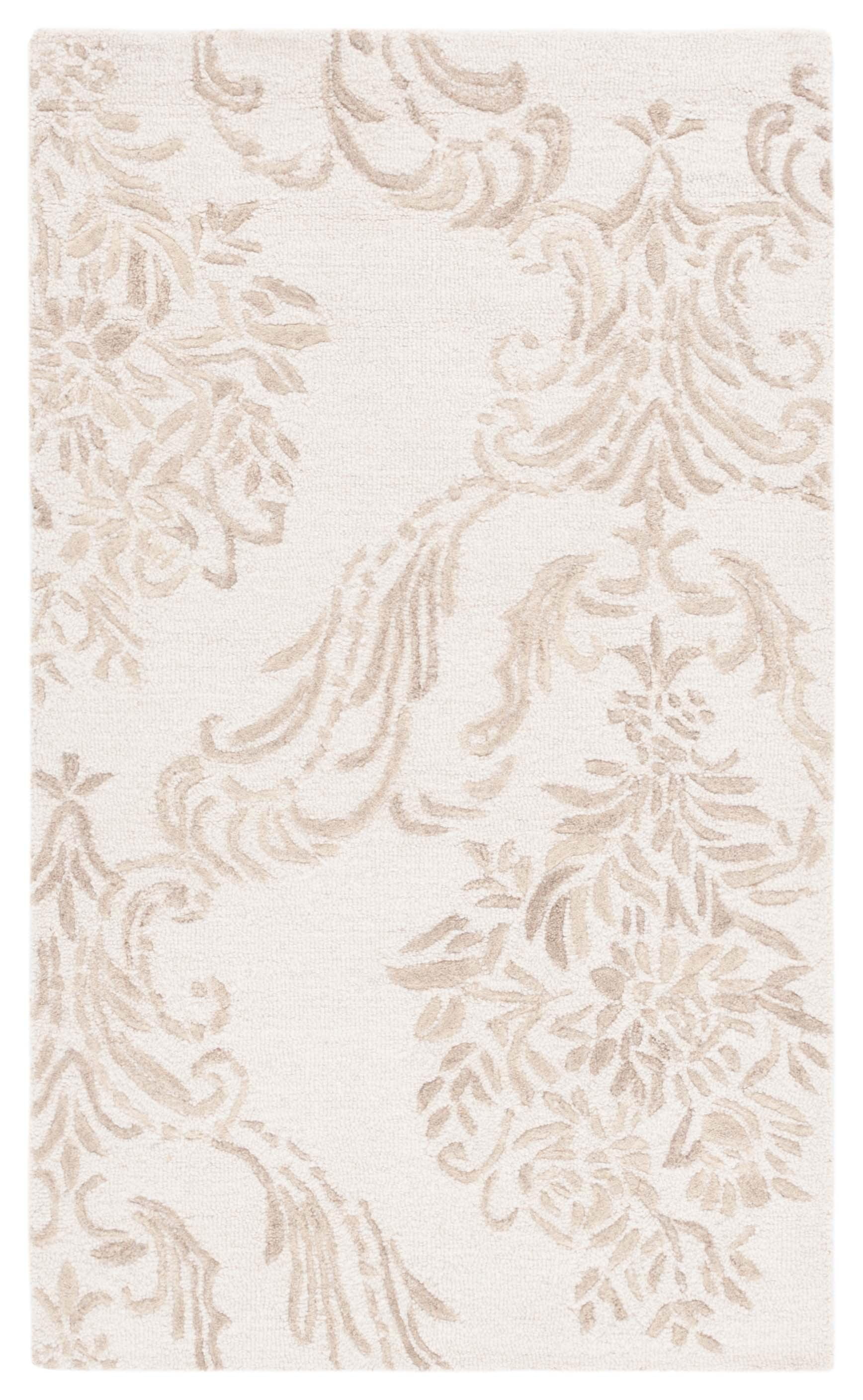 Ivory and Beige Floral Hand-Tufted Wool Area Rug 3' x 5'