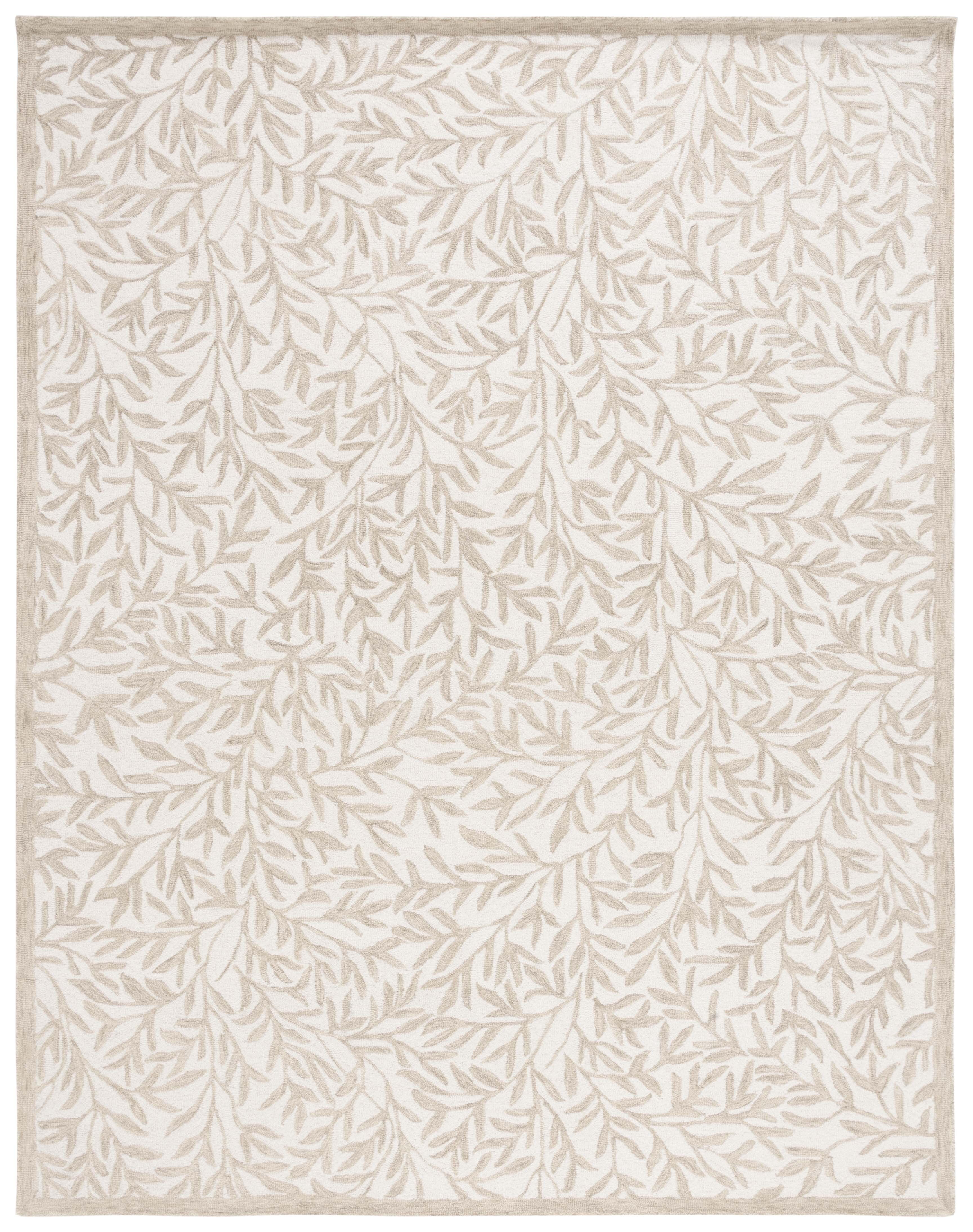 Ivory Beige Floral Hand-Tufted Wool 8' x 10' Rug