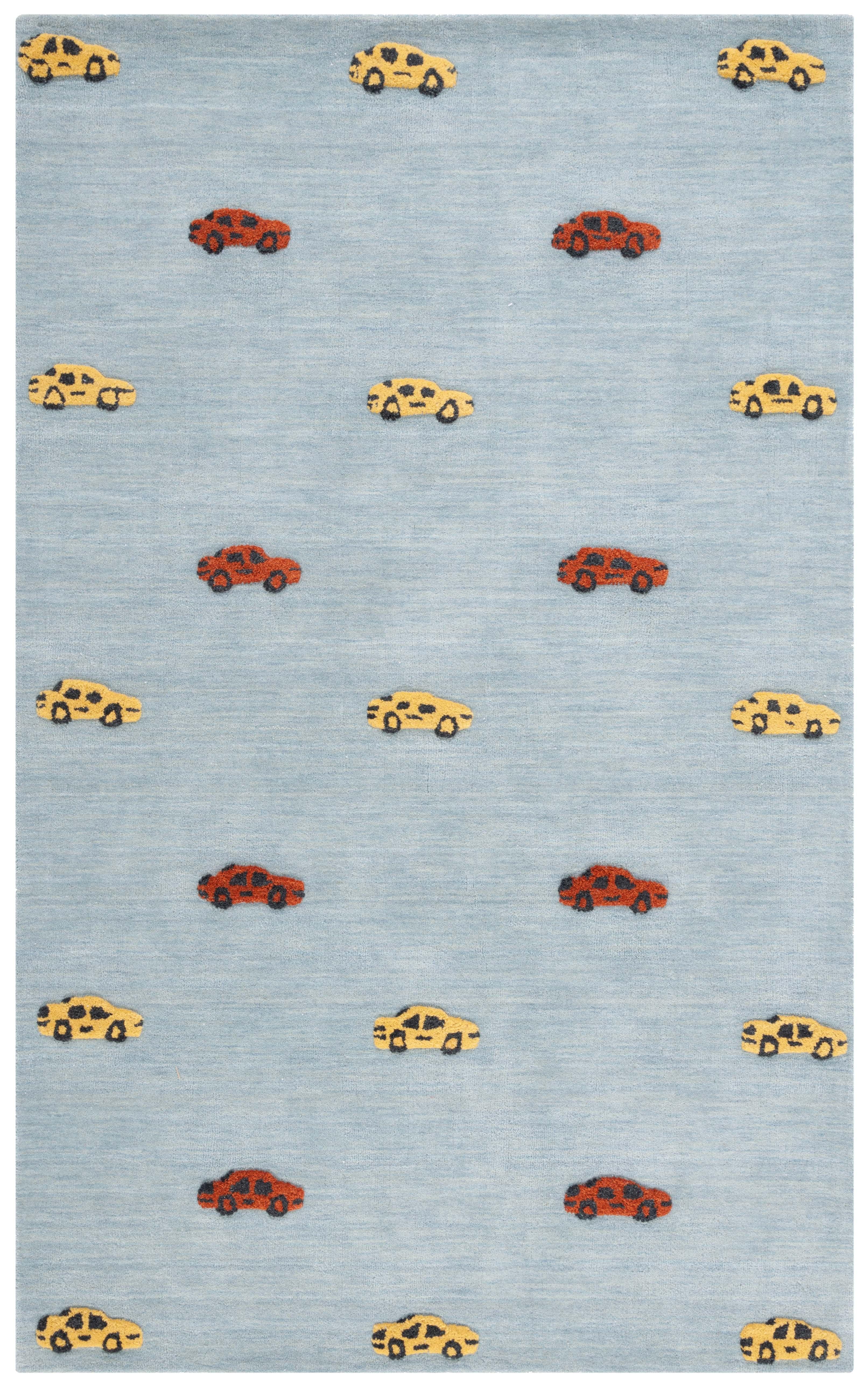 SAFAVIEH Kids Cars Stripes Area Rug, Light Blue/Yellow, 3' x 5'