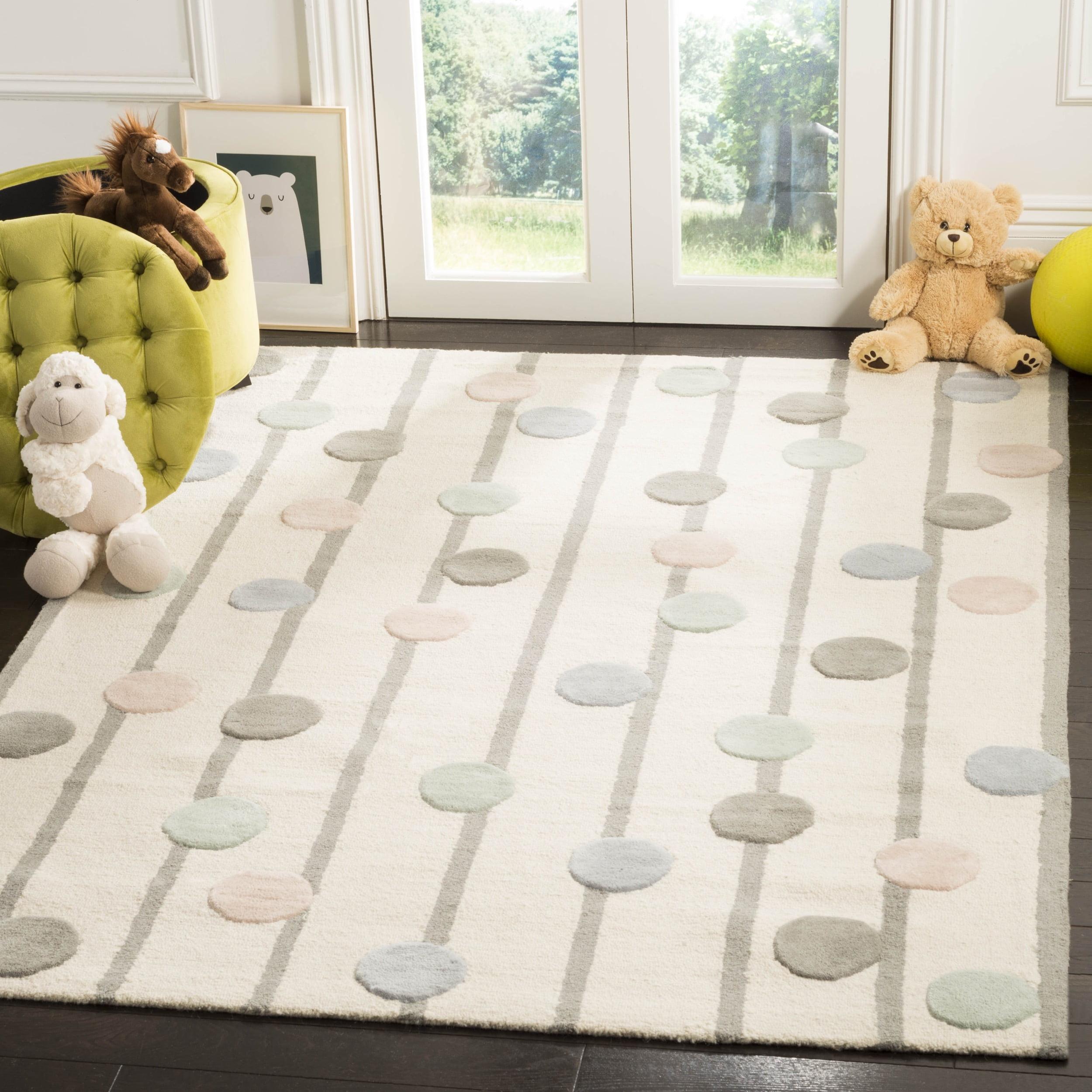 Safavieh  Handmade Kids Ganka Dotted Stripe Wool Rug 5'  x  5' 5' x 8',5' Square Indoor,Handmade Kids Room,Bedroom,Dining Room Square
