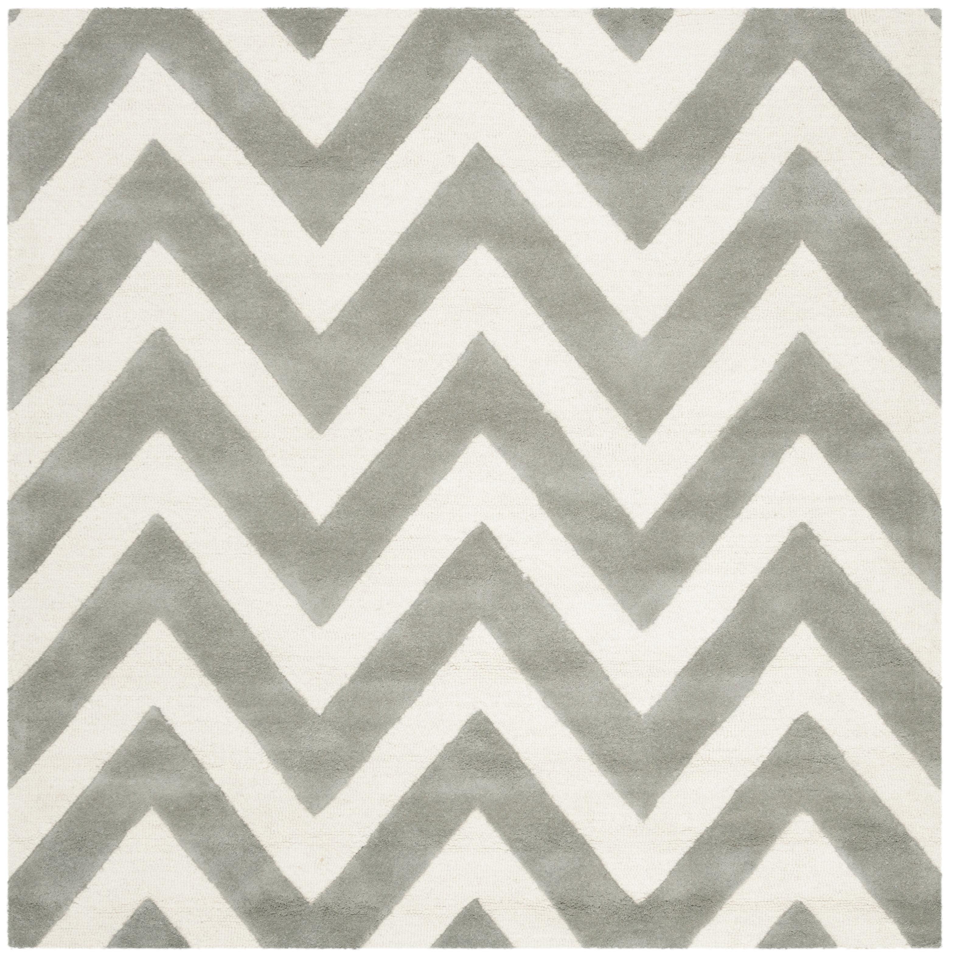 Safavieh Kids Basic Chevron SFK921 Hand Tufted Indoor Area Rug - Grey/Ivory - 5'x5' - Safavieh
