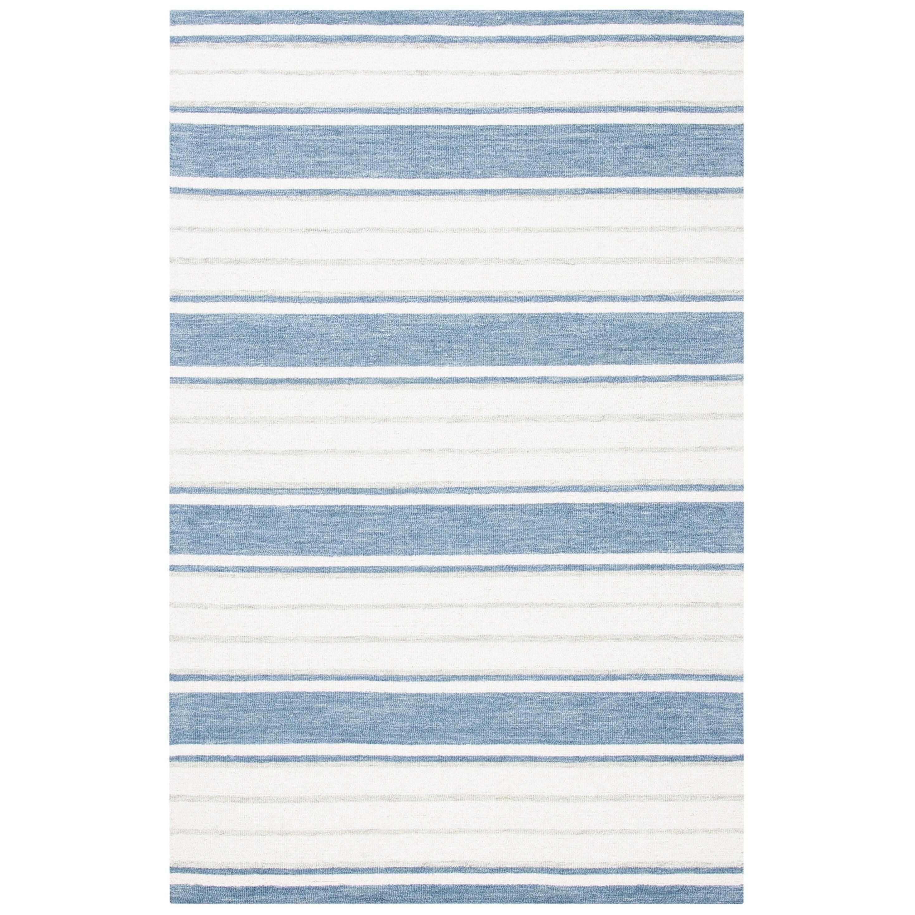 Blue & Ivory Hand-Tufted Wool Stripe Area Rug 6' x 9'