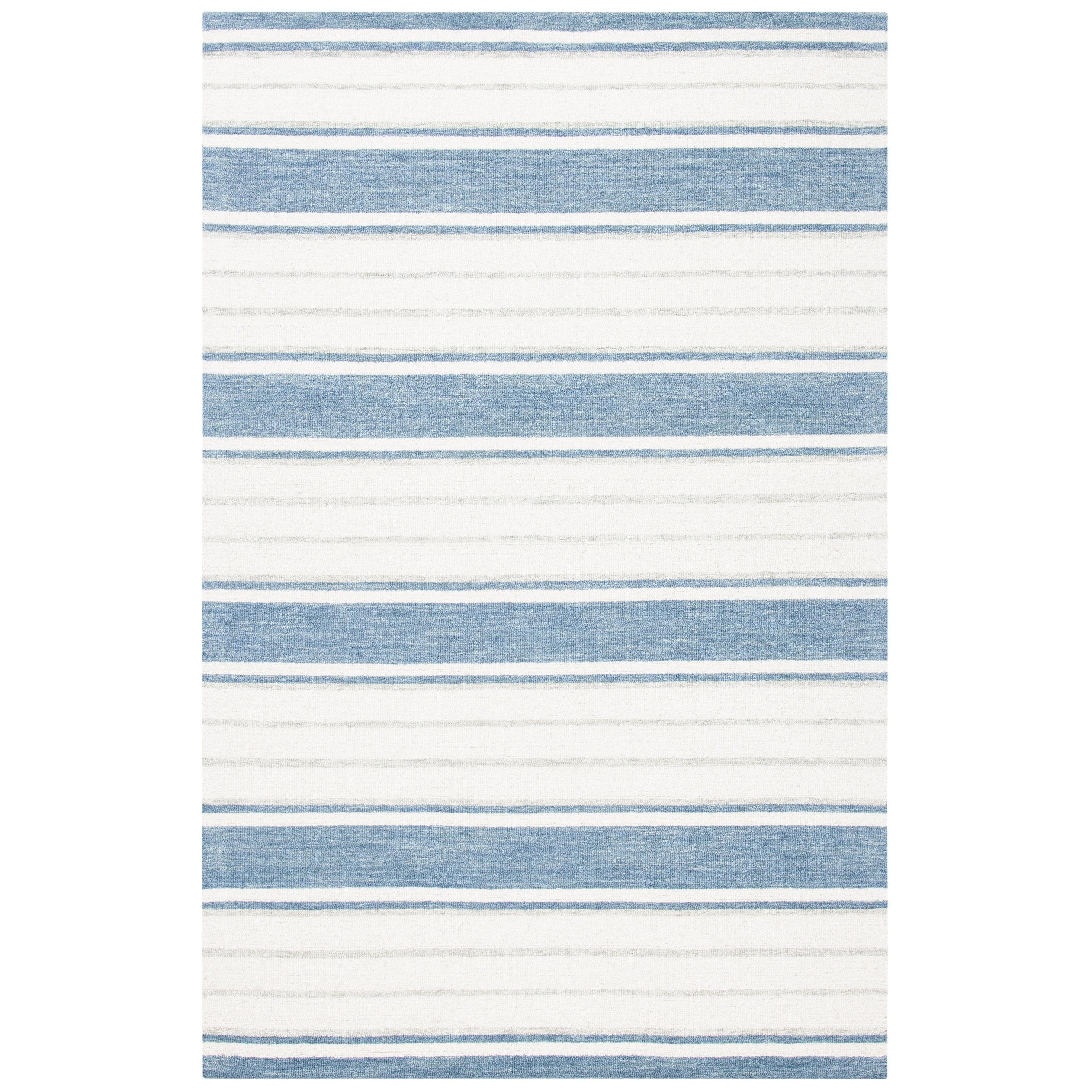 Blue & Ivory Hand-Tufted Wool Stripe Area Rug 6' x 9'