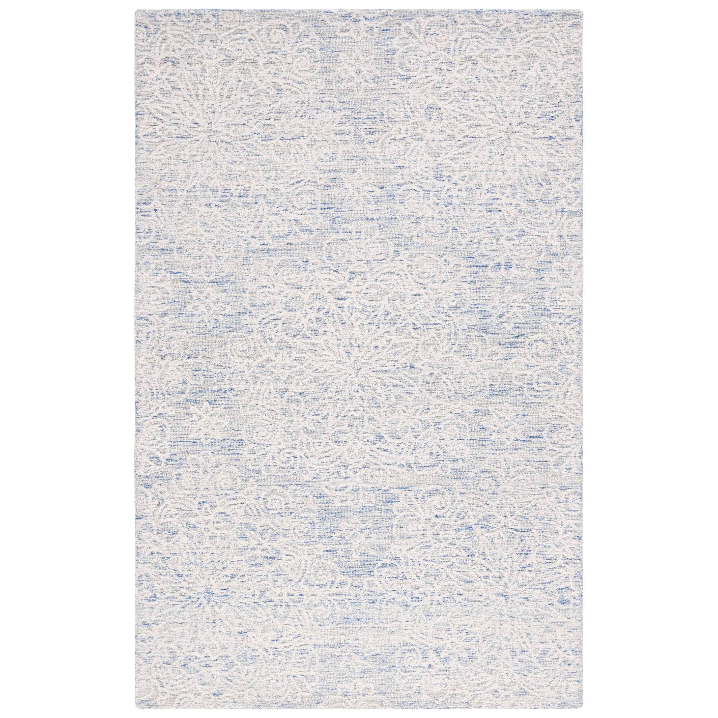 Elegant Blue and Ivory Square Hand-Tufted Wool Rug, 6' x 6'