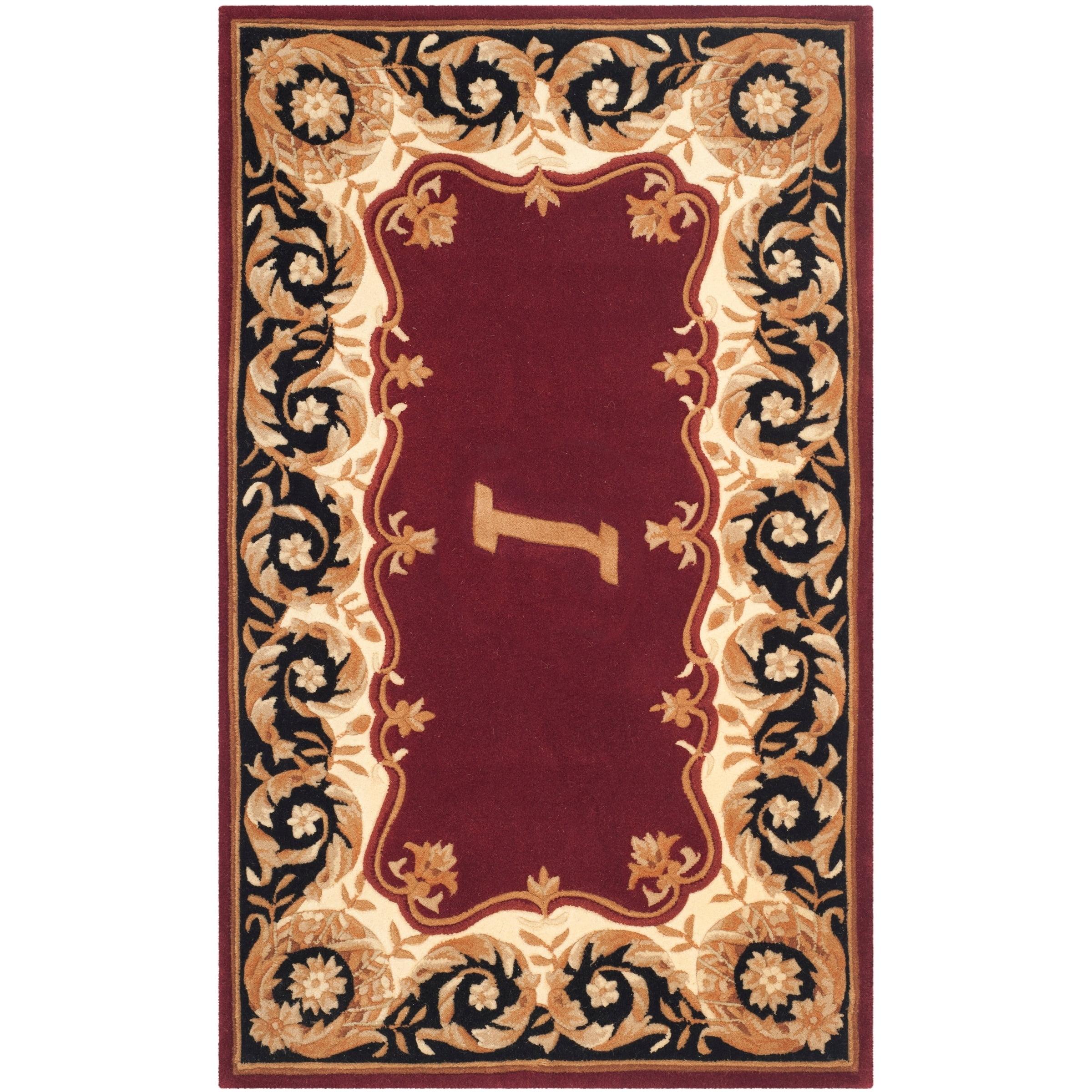 Handmade Maroon and Beige Wool Tufted Rectangular Rug 3' x 5'