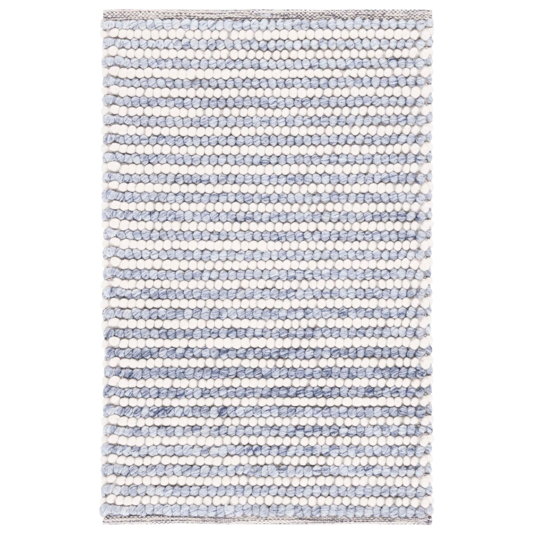 Ivory and Blue Flat Woven Wool Area Rug, 2' x 3'