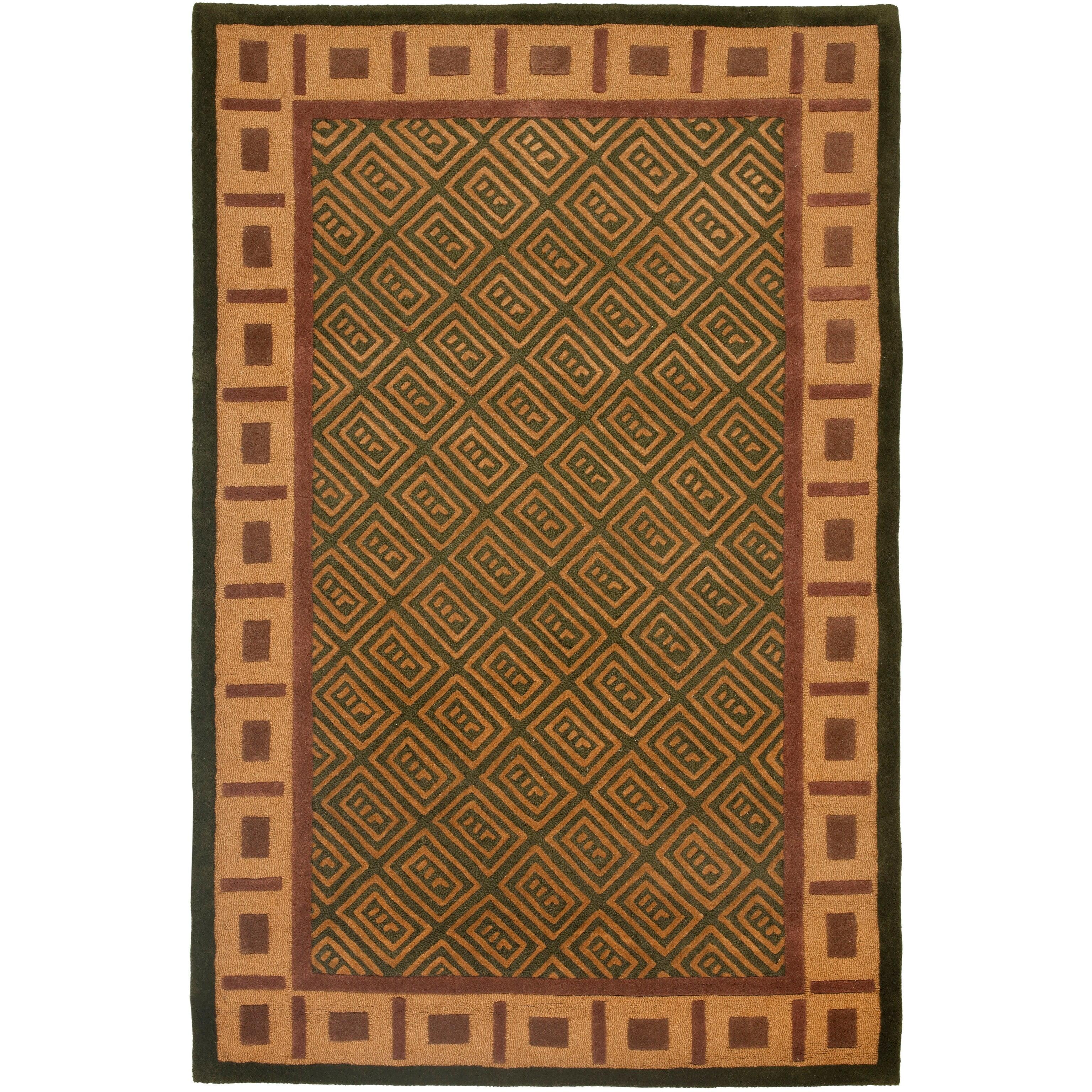 Olive Geometric Hand-Tufted Wool Rectangular Rug