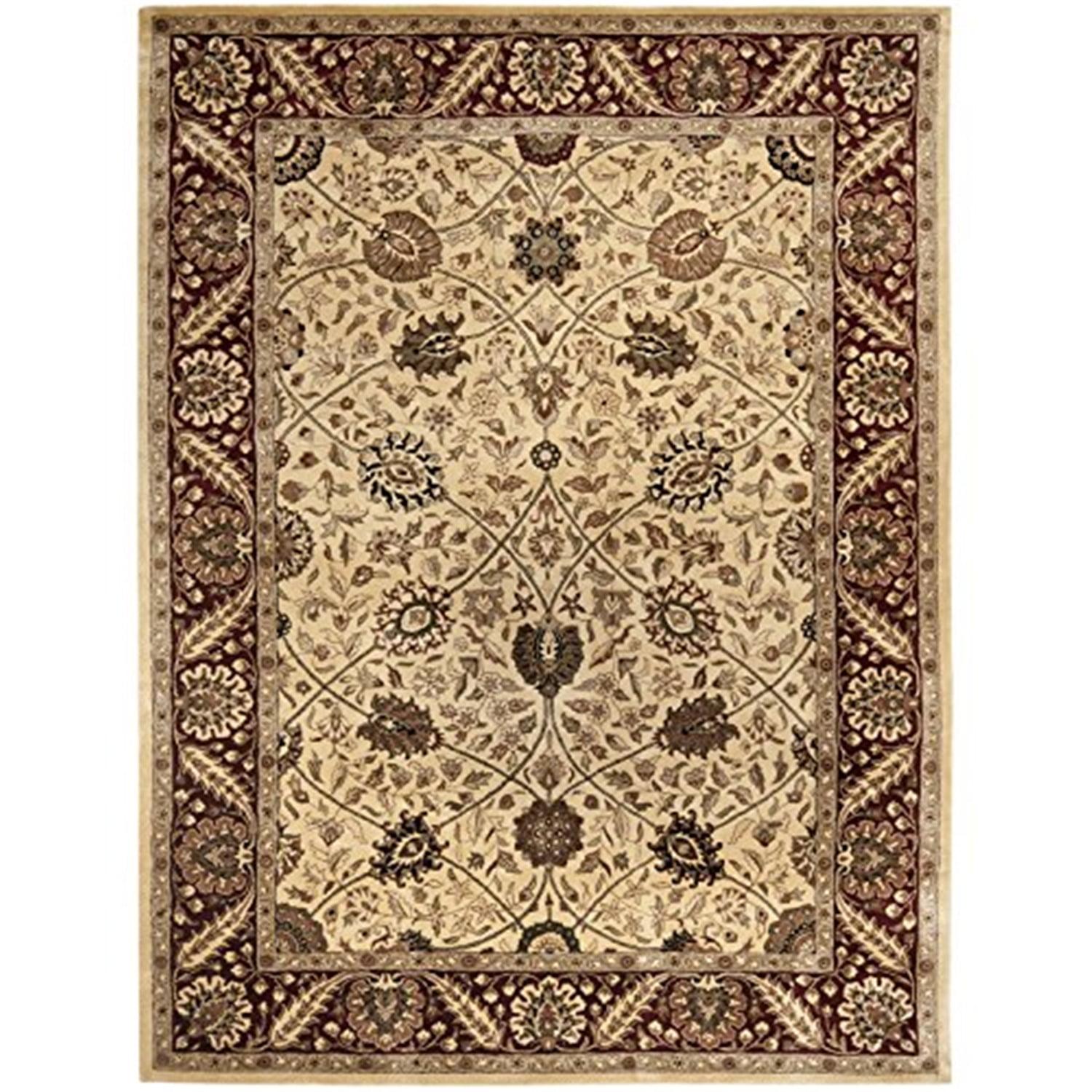 Ivory and Red Hand-Tufted Wool Persian Rug, 8' x 5'