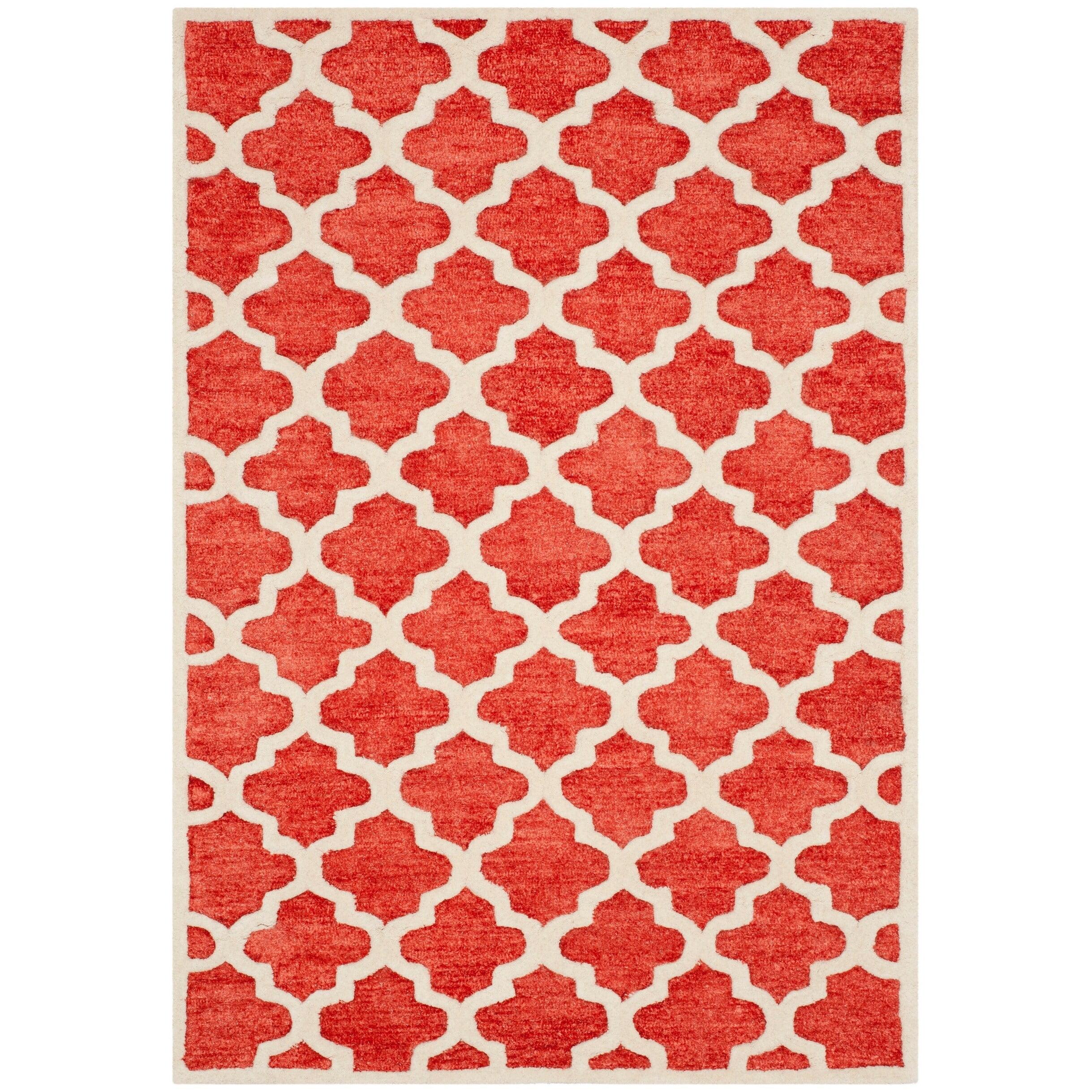 Handmade Rose Geometric Wool and Polyester Rug 4' x 6'