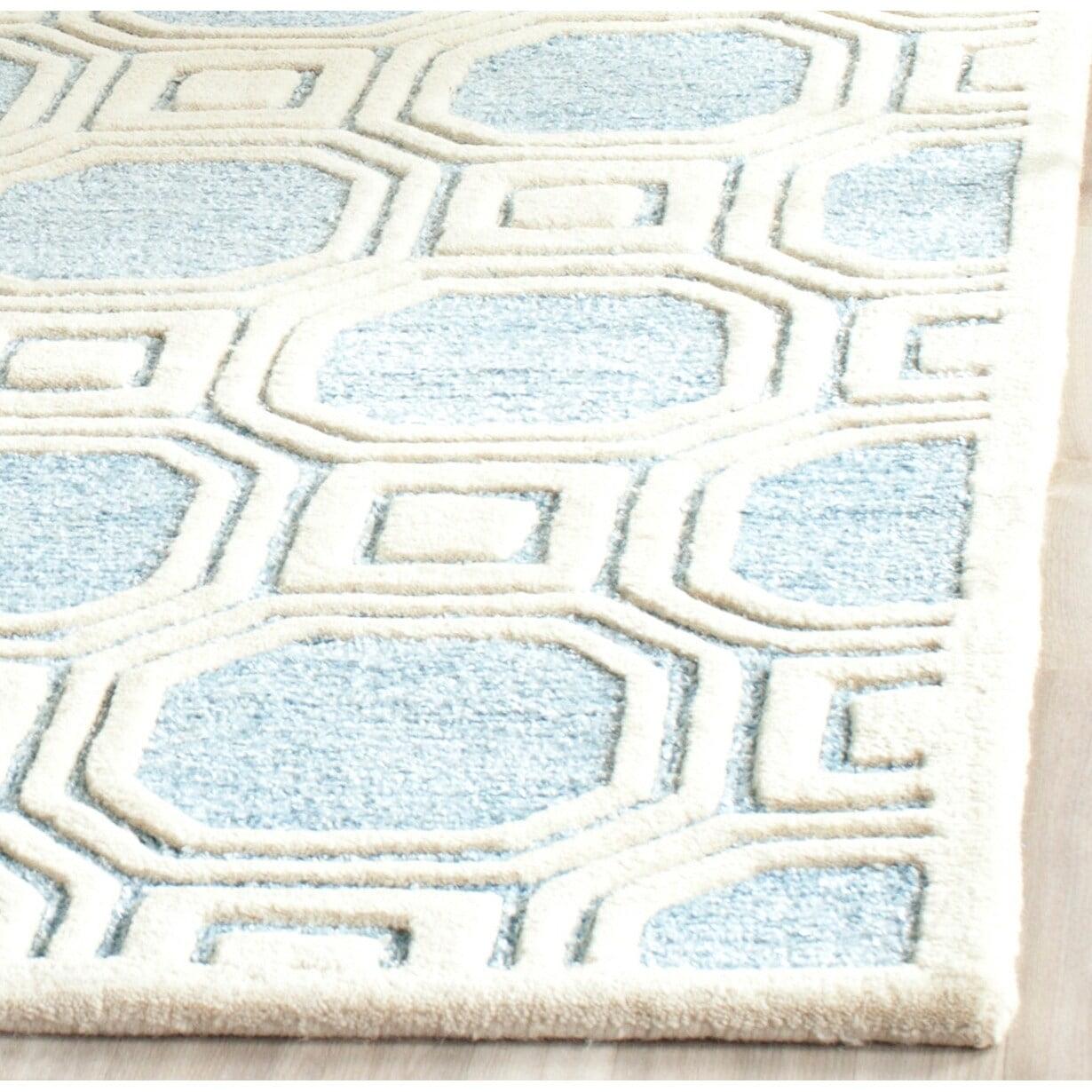 Handmade Blue Wool and Cotton Tufted Square Rug 5' x 5'