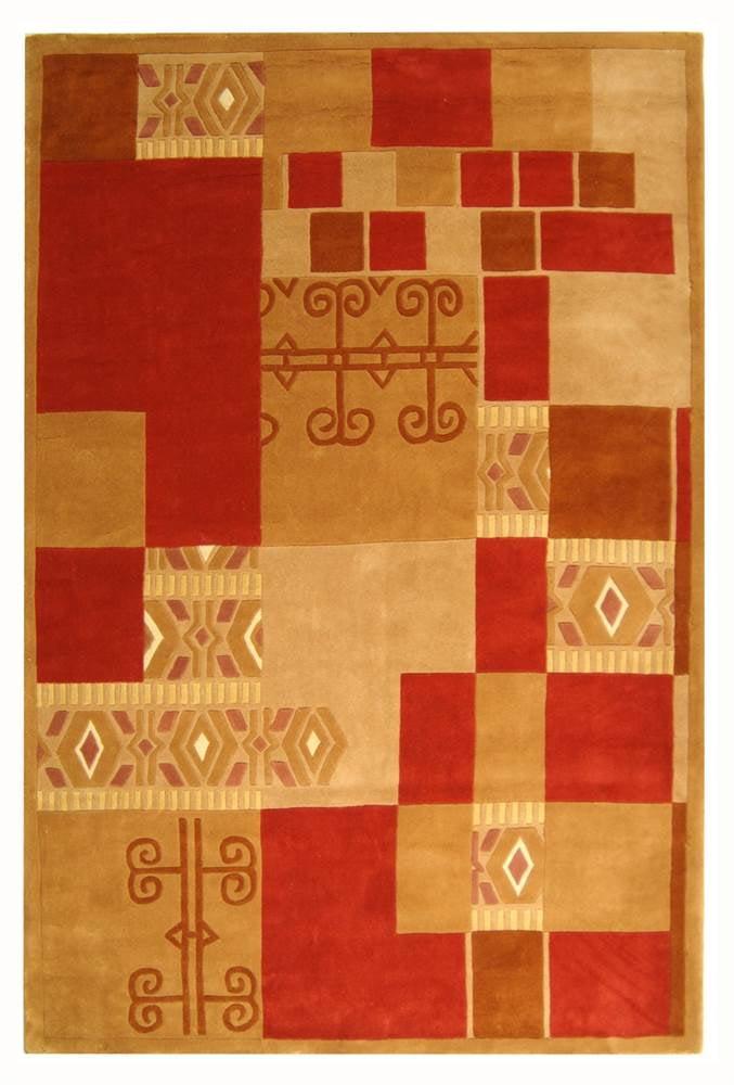 Ivory and Red Hand-Tufted Wool Geometric Area Rug