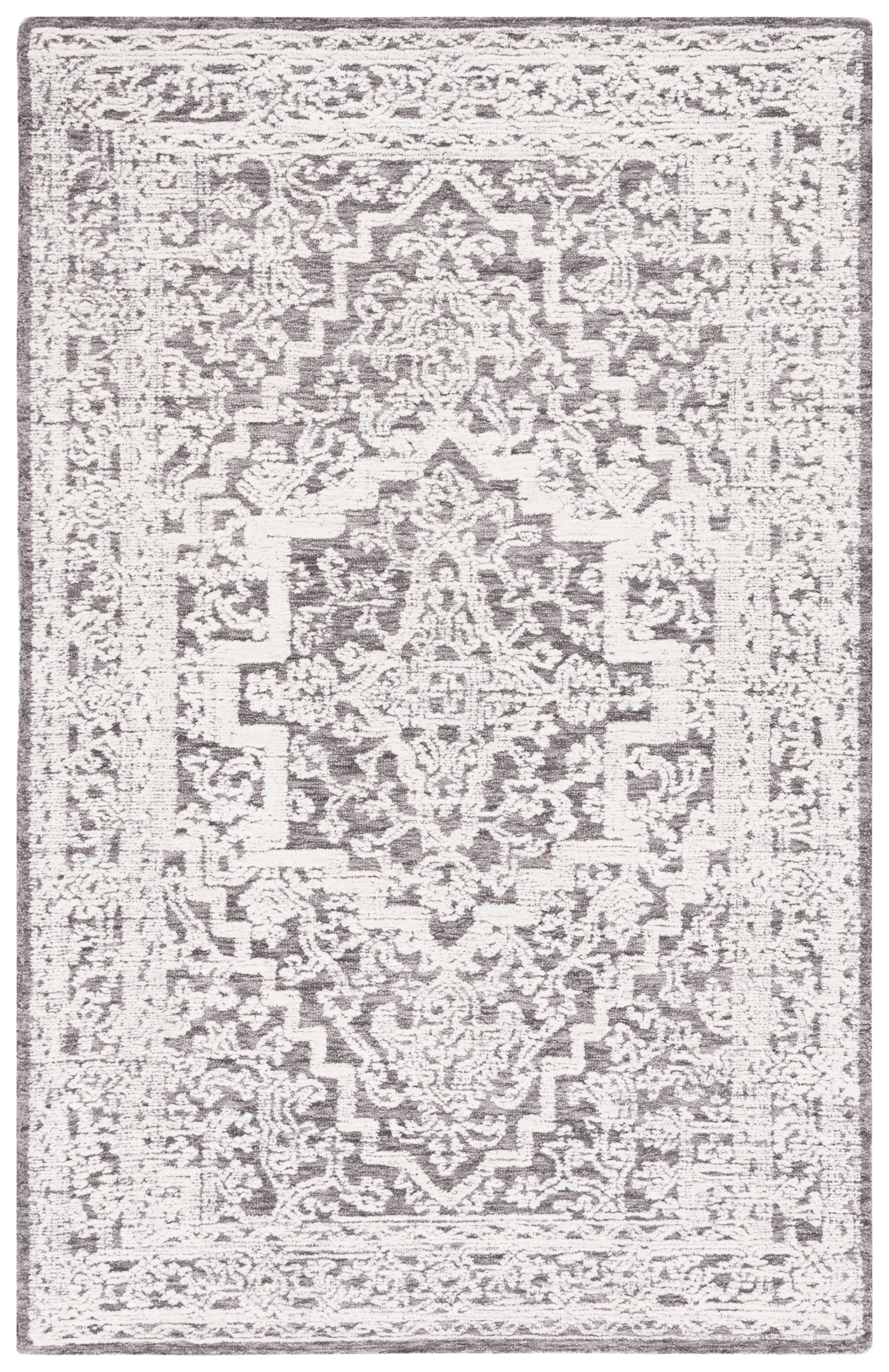 Gray and Ivory Hand-Tufted Wool Medallion Area Rug 3' x 5'