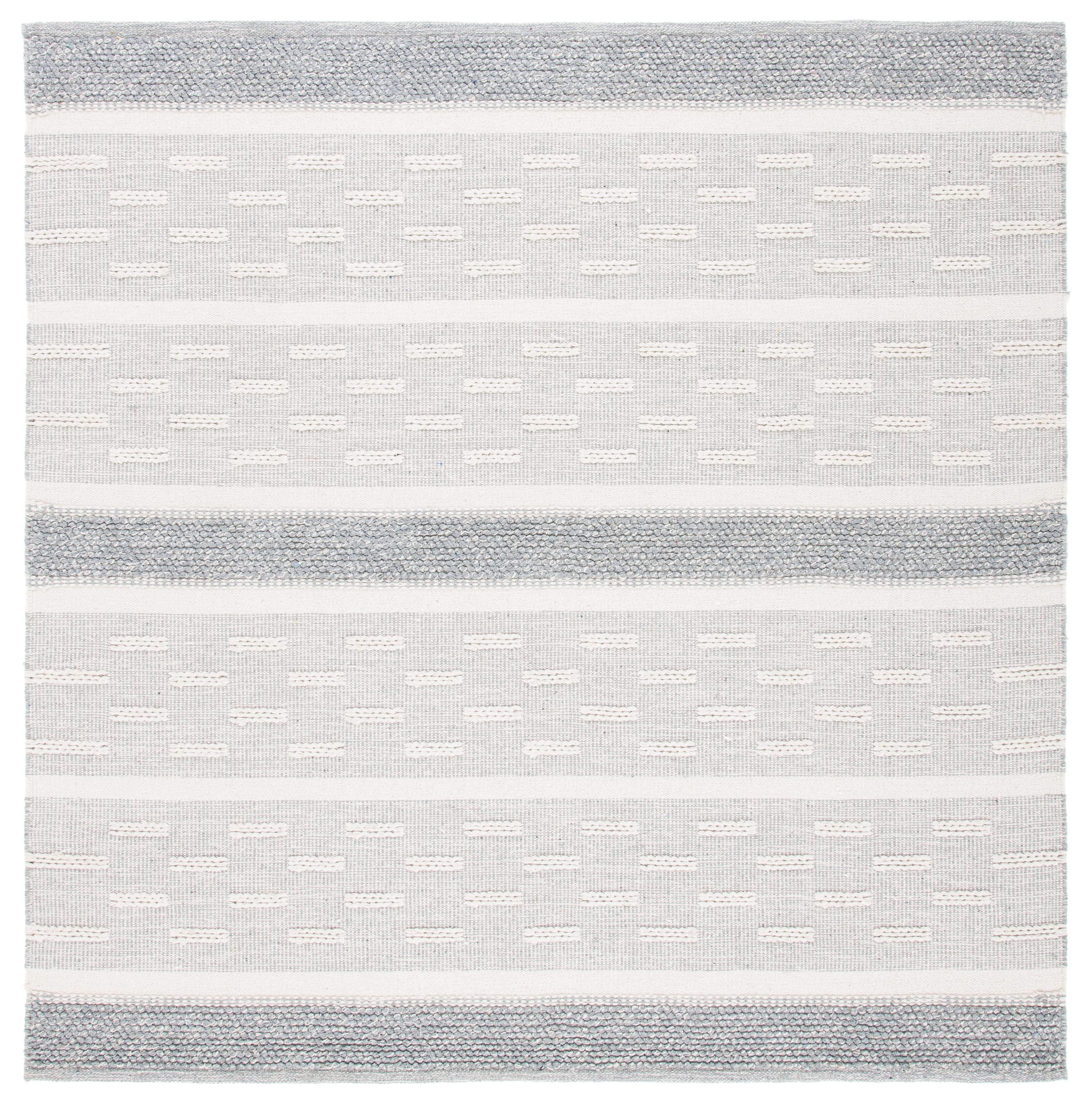 Striped Kilim STK519 Hand Woven Area Rug - Ivory/Grey - 3'x3' - Safavieh.