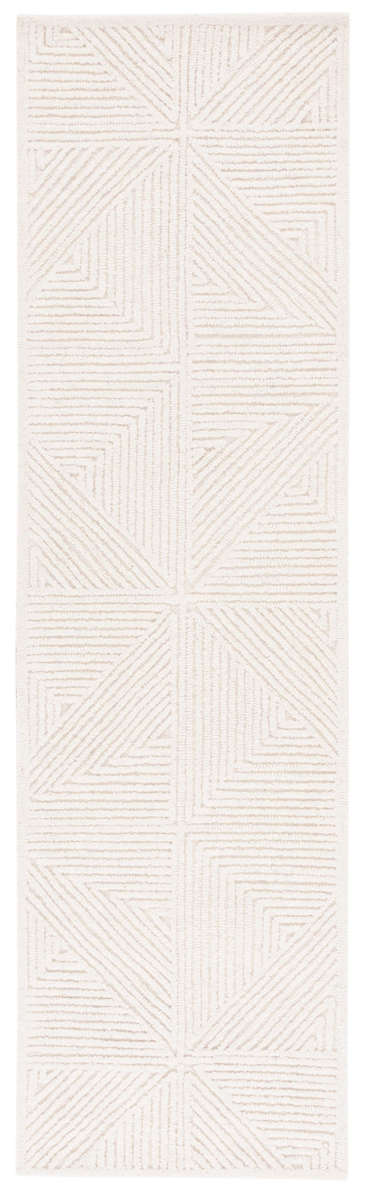 Ivory Geometric Hand-Tufted Wool Runner Rug, 2'-3" x 8'