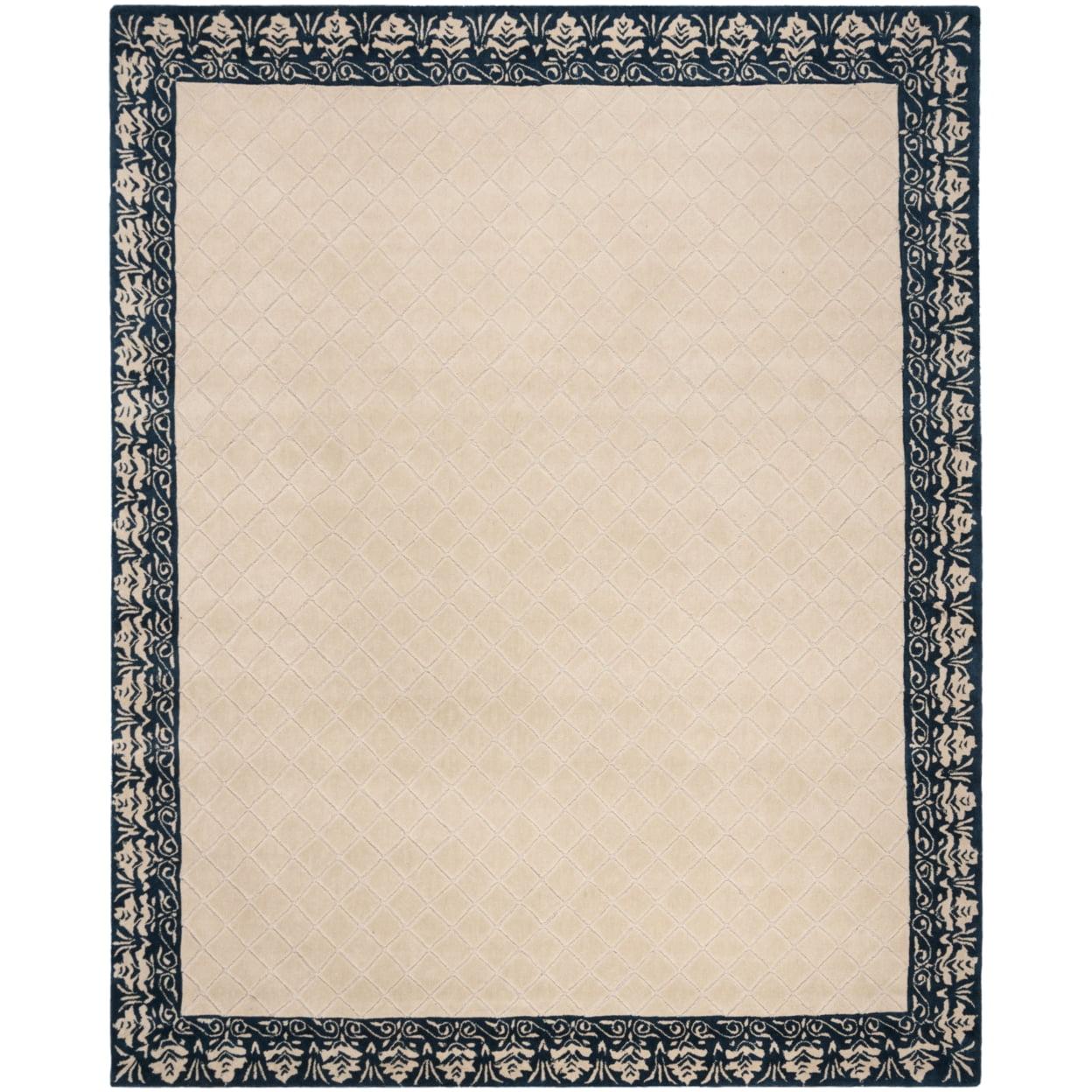 Navy and Beige Hand-Hooked Wool Area Rug