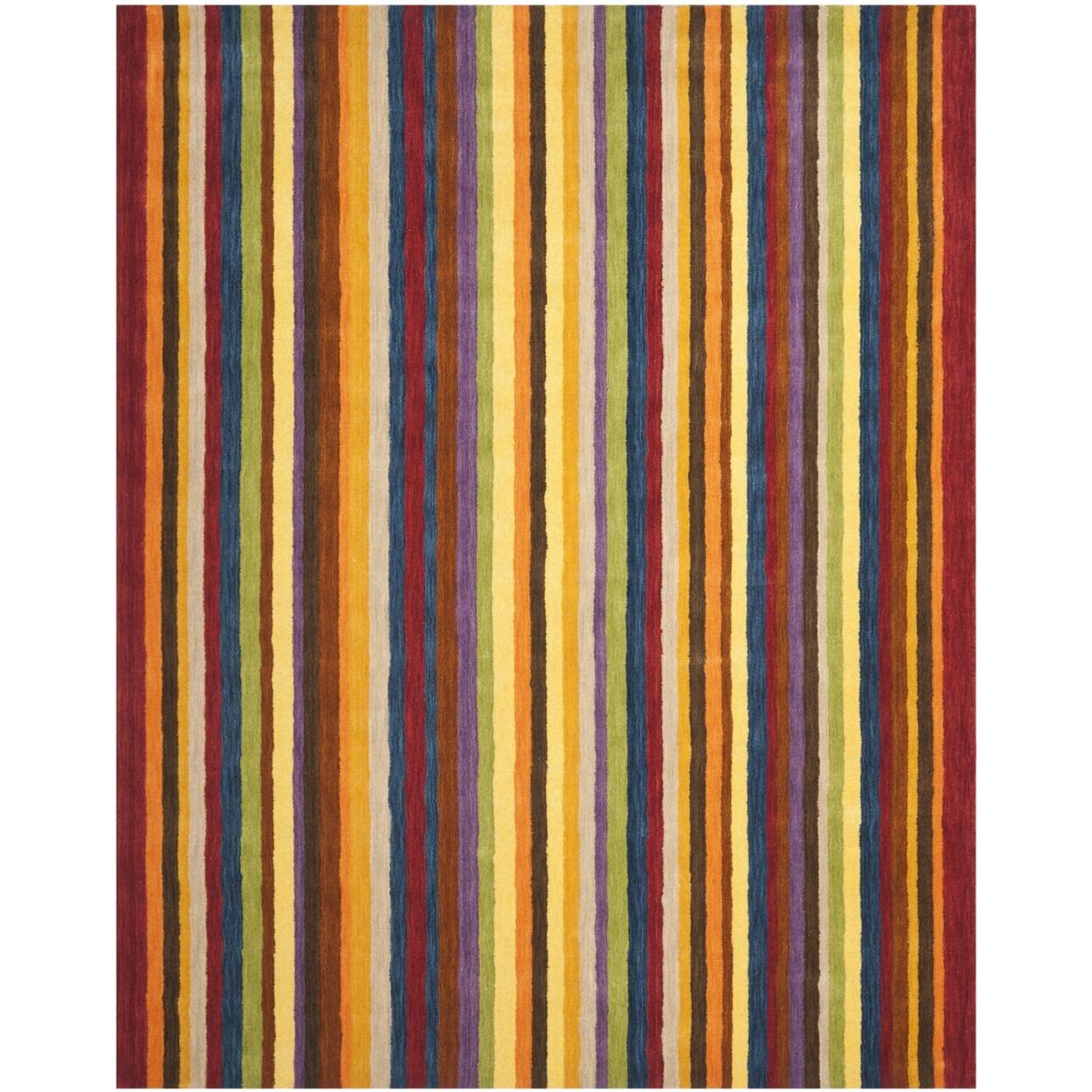 Handmade Red and Multicolor Striped Wool Area Rug 6' x 9'