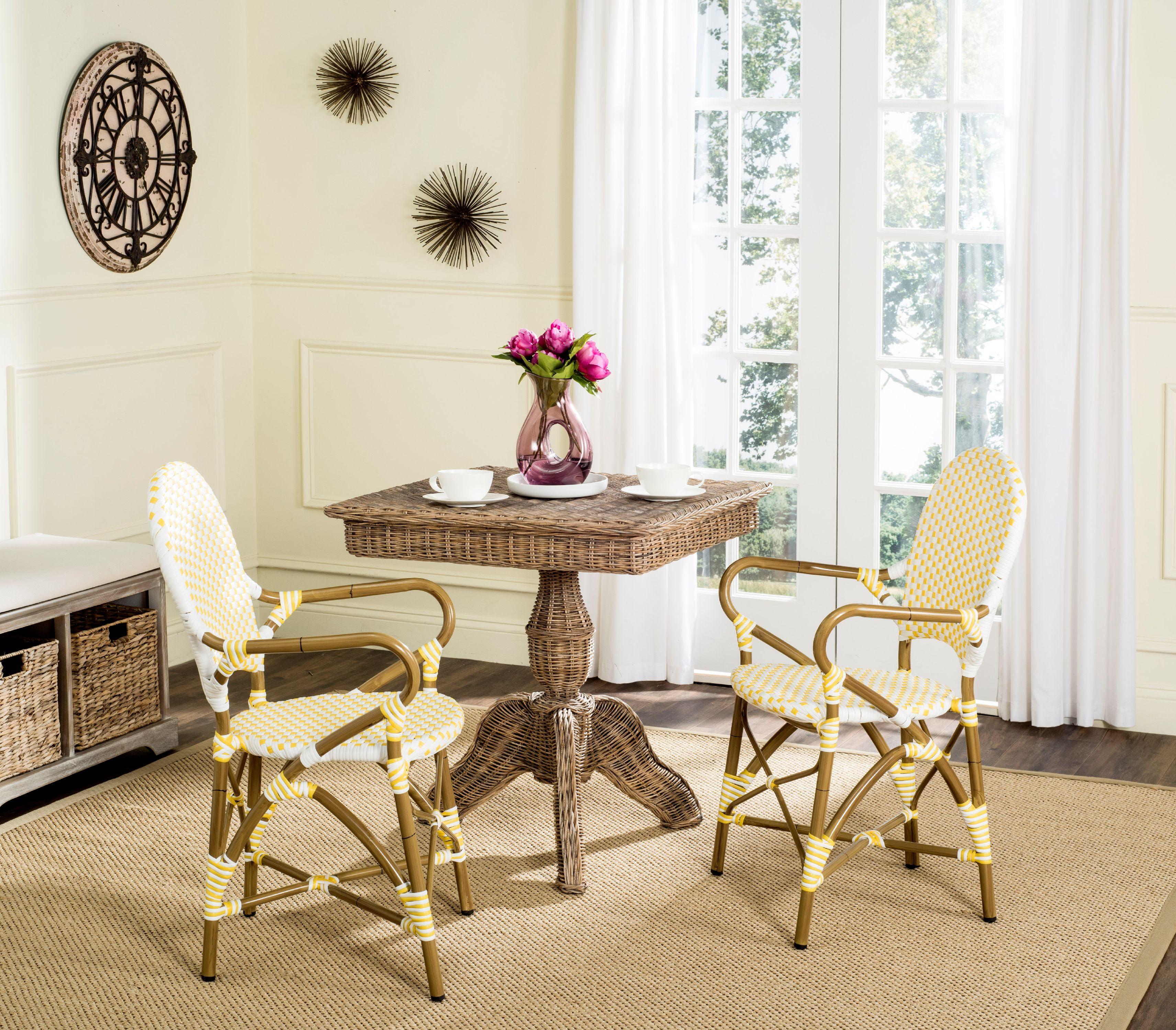 Coastal Cottage Yellow & White PE Wicker Armchair Set