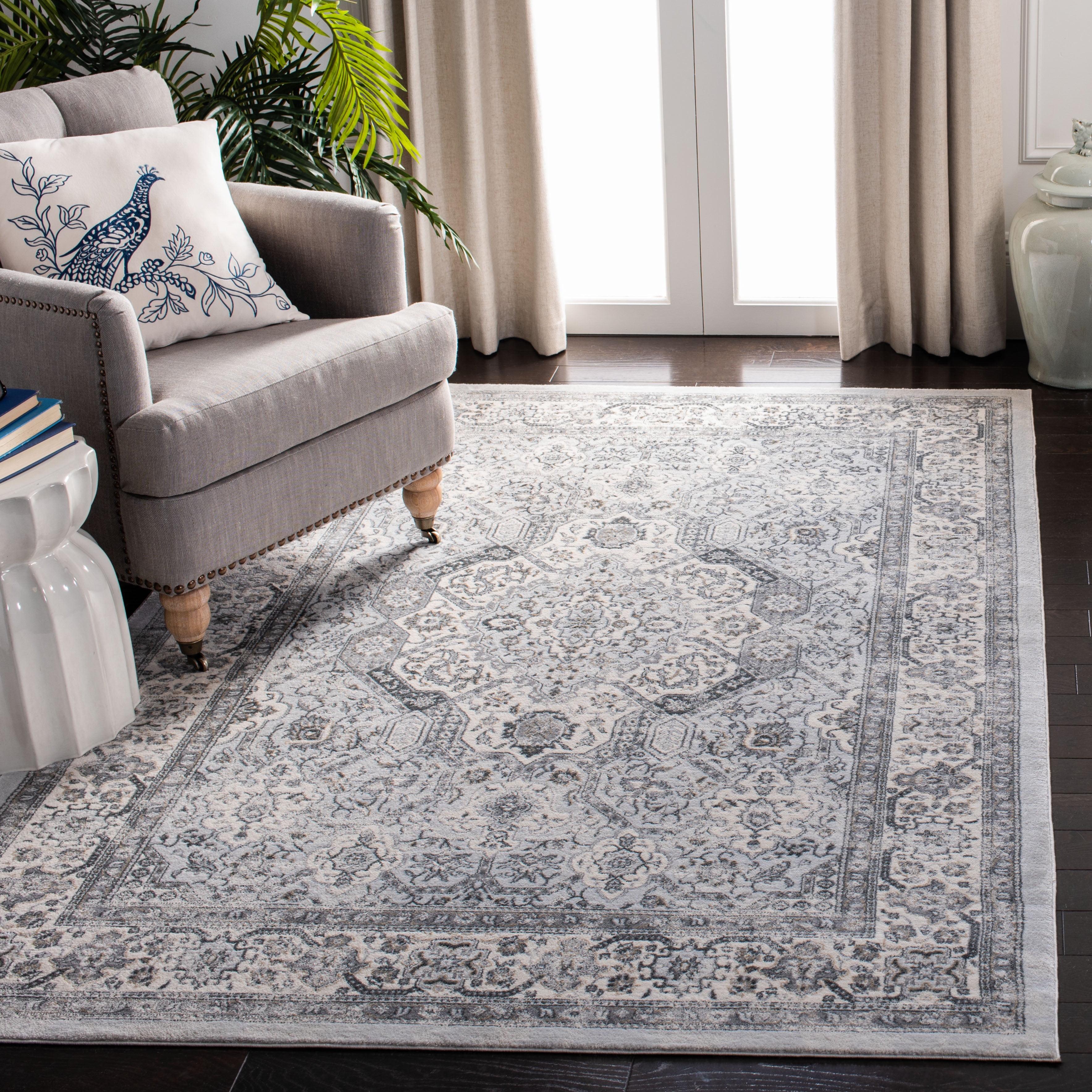 Isabella Dark Grey and Cream Synthetic Square Rug