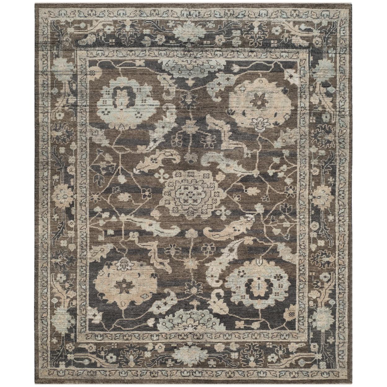 Hand-Knotted Brown Wool Floral Motif 6' x 9' Area Rug