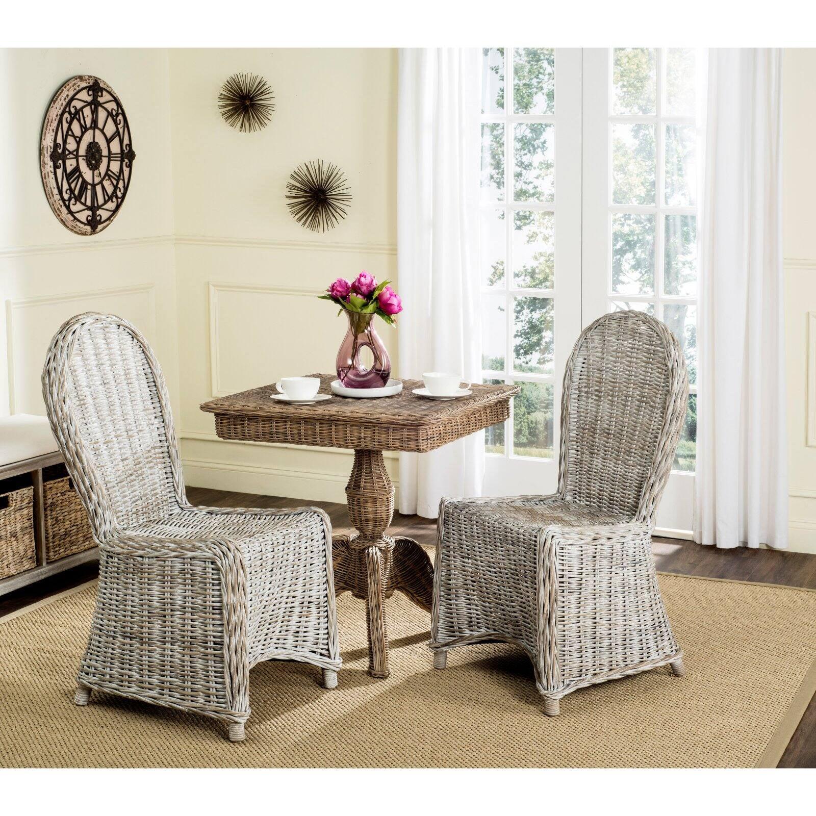 Merdan White Rattan and Cane Transitional Side Chair Set